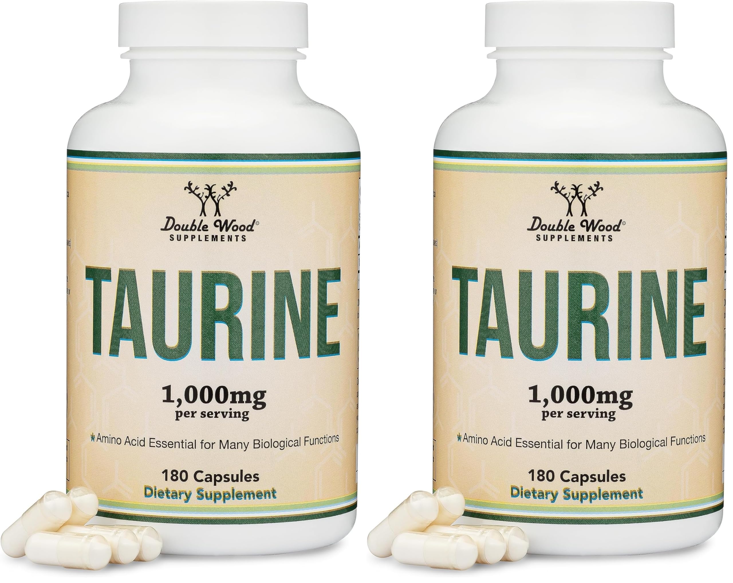 Taurine Supplement 1000mg Per Serving, 180 Capsules - Amino Acid Studied to Support a Longer, Healthier Life (Taurina) Vegan Safe, Gluten Free, Non-GMO by Double Wood (Pack of 2) 180 Count (Pack of 2)