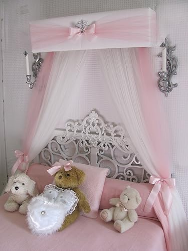 Miniatura 2 de Princess Crib canopy Nursery cornice BED teester FULL Twin Queen 30 inch White Padded Pink Tulle Tiara Crown Silver or GOLD Sale Bedroom Decor