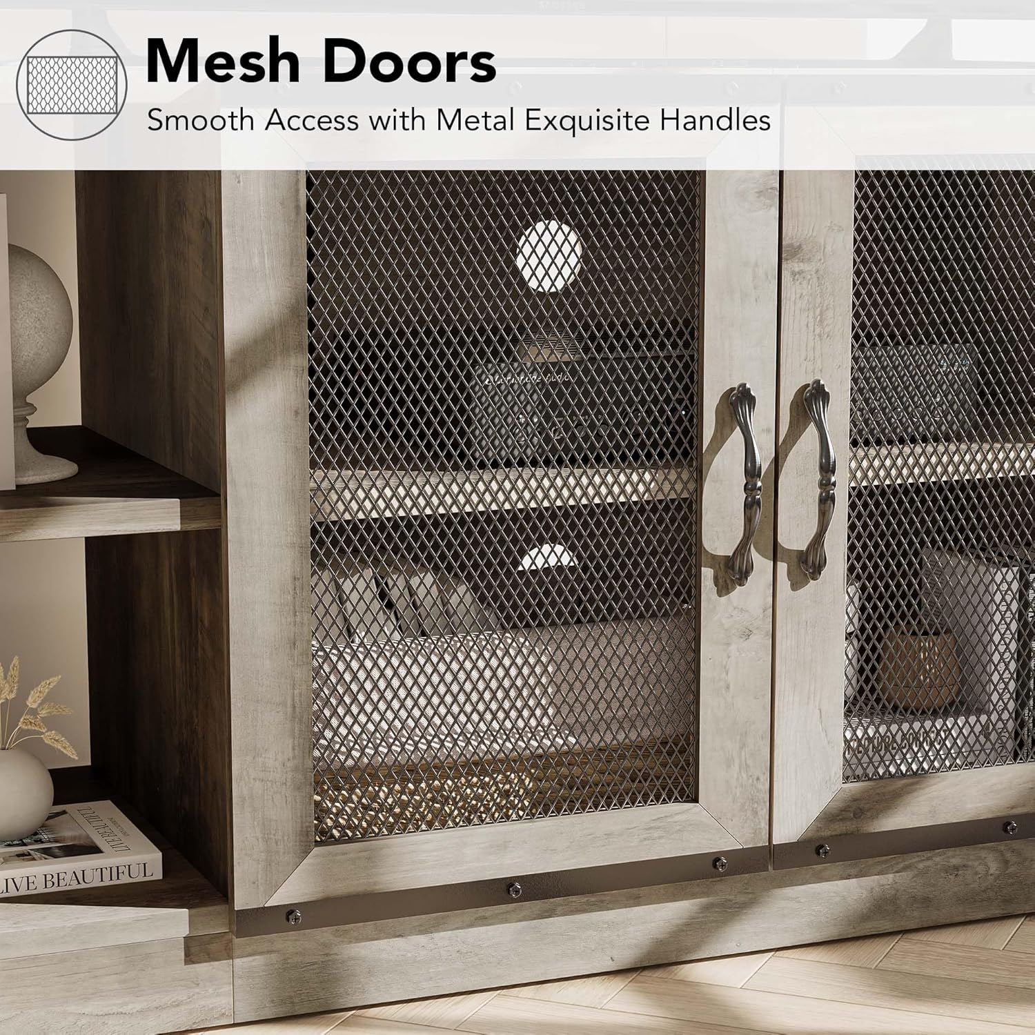 IDEALHOUSE Farmhouse TV Stand for 65/75 Inch TVs, Entertainment Center with Storage Cabinet, Industrial Media Console Table, Furniture for Living Room, Grey