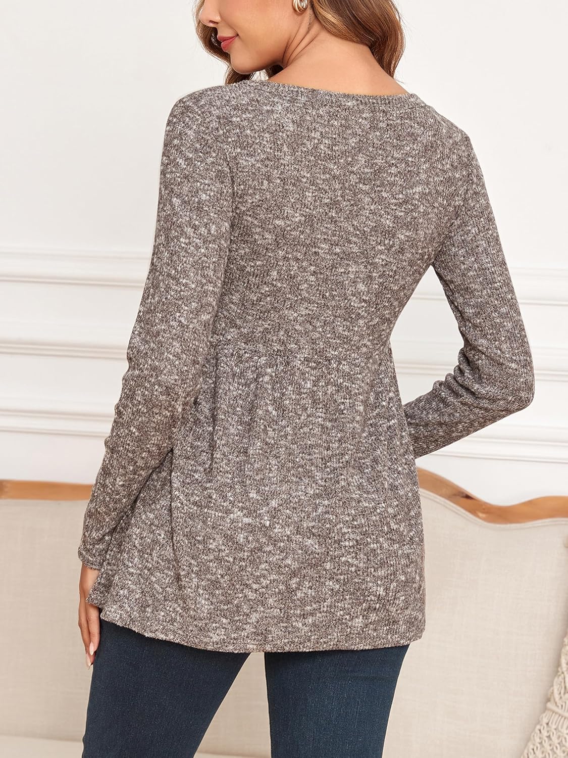 Ecavus Women's Maternity Ribbed Knit Shirts Long Sleeve Pregnancy Tops Comfy Stretchy Pregnant Blouses - Image 4