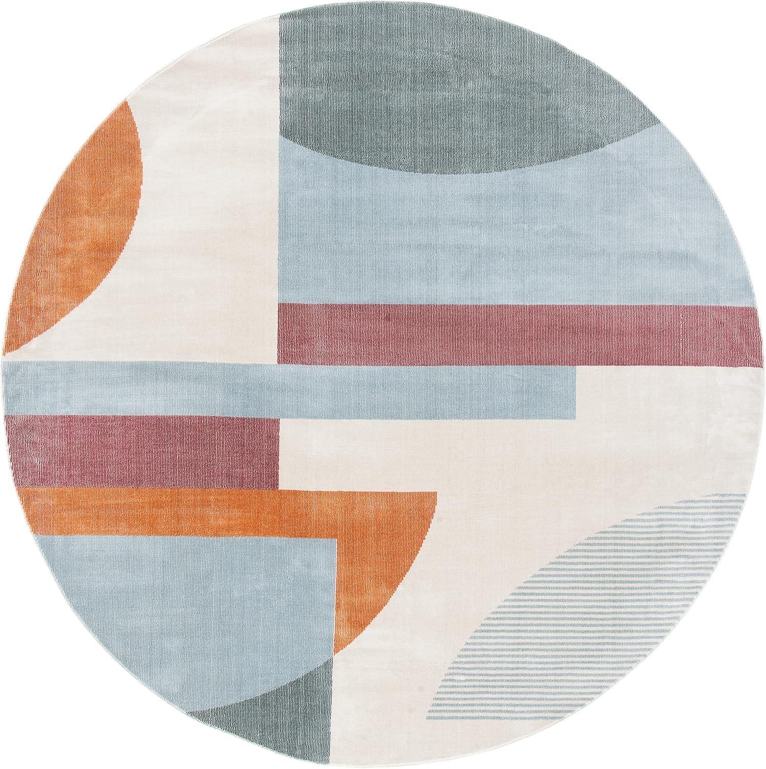 SAFAVIEH Orwell Collection Area Rug - 3' Round, Ivory & Blue, Mid-Century Modern Abstract Design, Non-Shedding & Easy Care, Ideal for High Traffic Areas in Living Room, Bedroom (ORW370A)