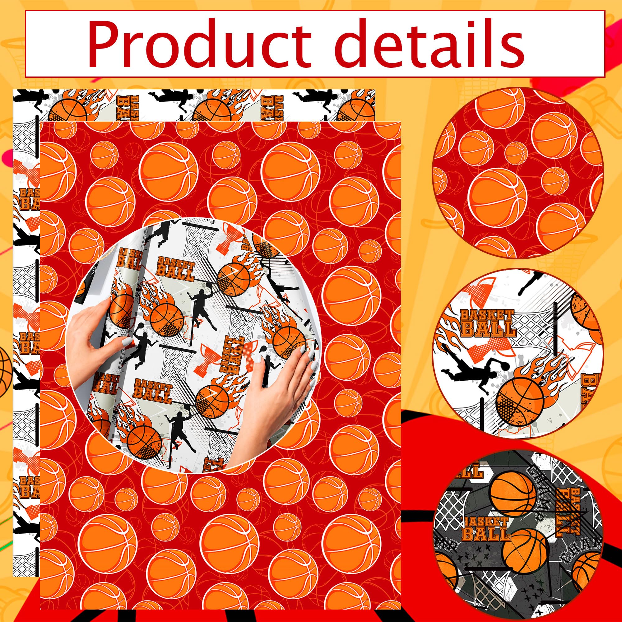 Roaring Good Time papel de regalo estampado baloncesto papel artesanal deportivo para cumpleaños y fiestas deportivas envoltura personalizada balones