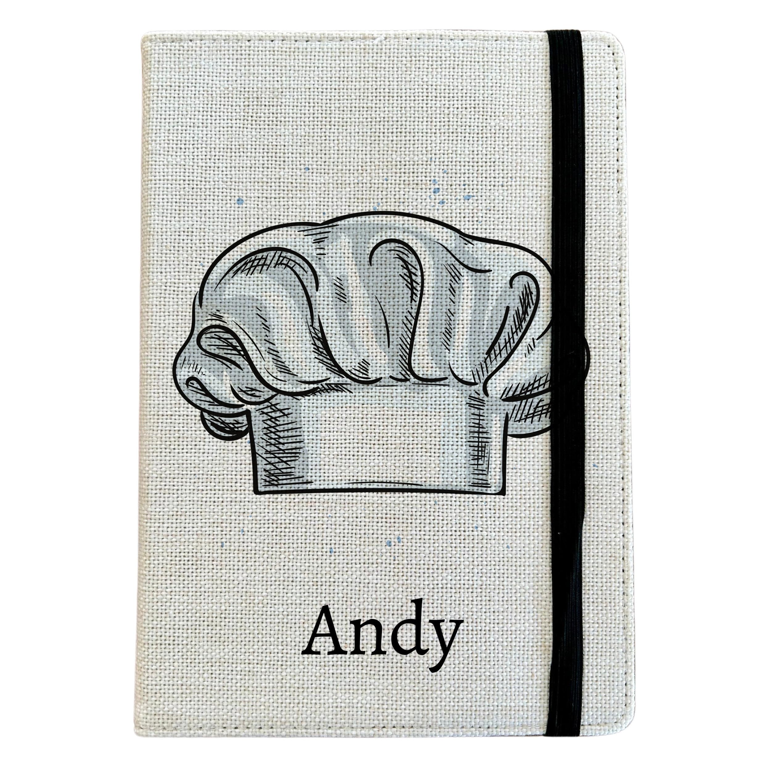 Personalised Chef Hat A5 Notebook - Custom Cooking Lined Journal - Reusable Hobby Notebook Cover - Linen Hardback Journal Cover Gift