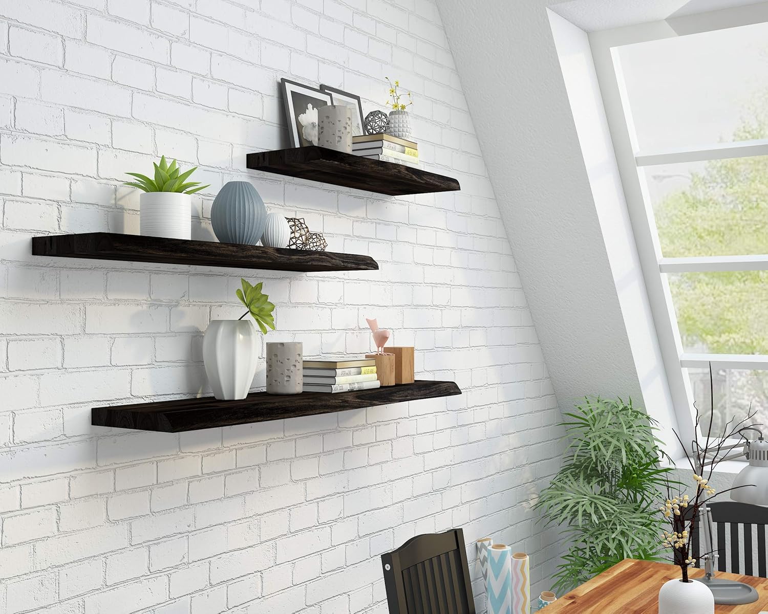Interbuild Floating Shelf Wall Mounted, Acacia Wood Hanging Storage Shelf for Bathroom, Bedroom, Kitchen, Living Room, Office Decoration 28" x 10" - Espresso
