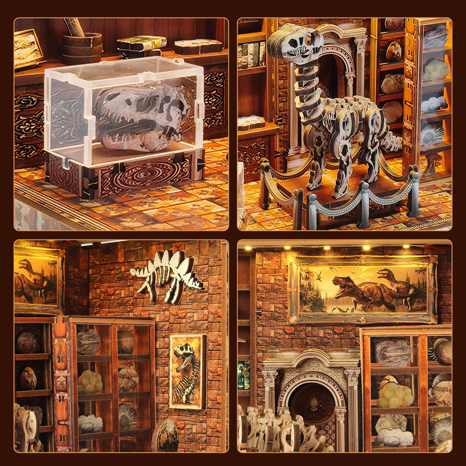 Cuteefun DIY Casa en Miniatura, Miniaturas Maquetas Kit de Madera con LED, Estructura de Ensamblaje con Espigas, Fácil de Montar, Regalo para Cumpleaños, Navidad y Halloween (Sala de Dinosaurios)
