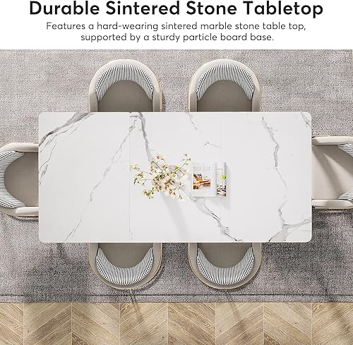 Miniatura 7 de Tribesigns Mesa de comedor de mármol, mesa de comedor moderna de piedra sinterizada de 63 pulgadas con patas de metal, mesa rectangular de cocina