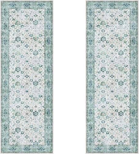 Rugcomf Alfombra de pasillo de 2 pies 6 x 8 pies, lavable, bohemia, suave, antideslizante, no desprende pelusa, lana sintética, vintage para cocina,