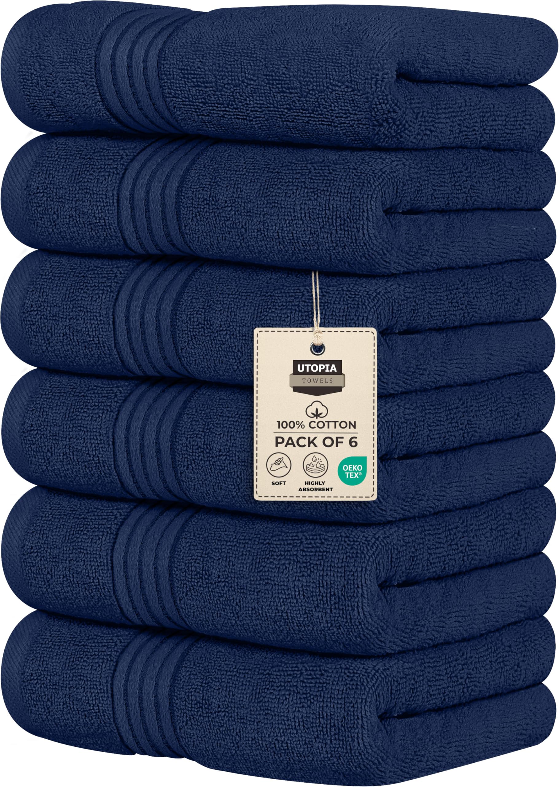 Utopia Towels 6 Piece Premium Hand Towels Set, 16 by 28 inches, 100% Ring Spun Cotton, Lightweight and Highly Absorbent Towels for Bathroom, Travel, Camp, Hotel, and Spa, Navy