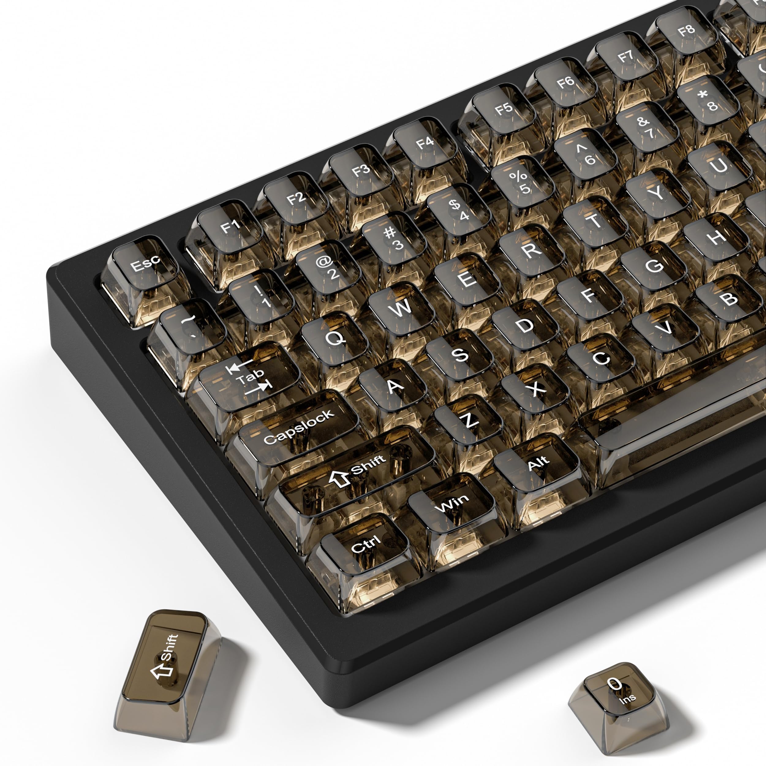 Black Clear keycaps for Mechanical Keyboard,Transparent MDA keycaps 60 75 100 Percent,Ceramic Jelly Key caps Set,Shine Through Key caps for Mx Switches Mechanical Keyboard(115key)