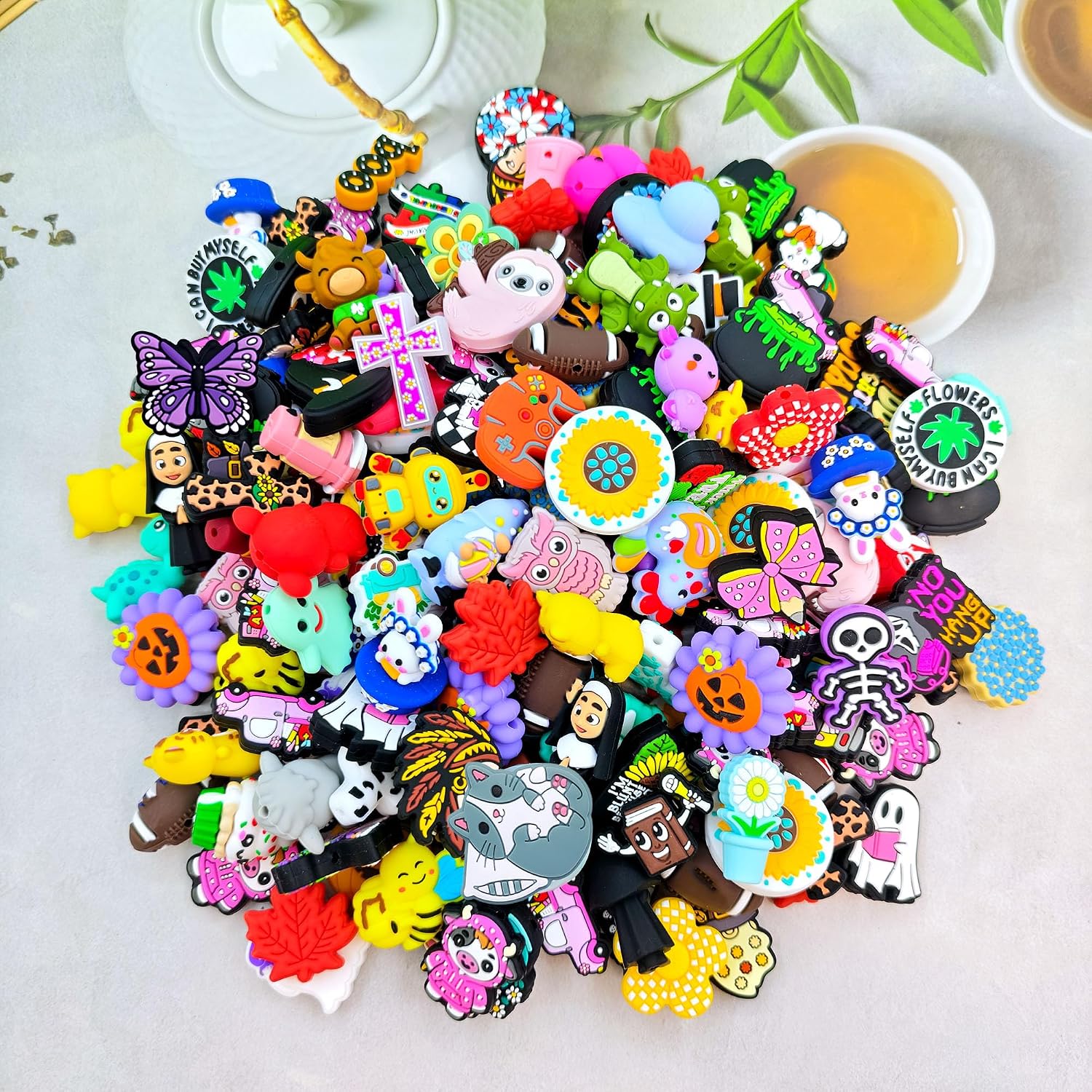 Random 50 Silicone Beads Bulk Kits Flower Animals Focal Beads