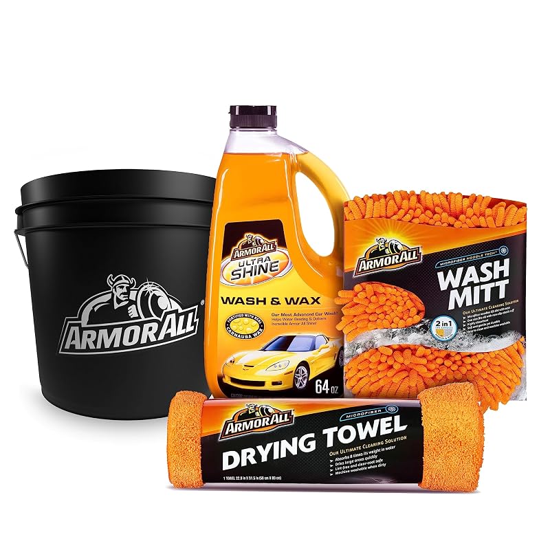 Kit de Limpeza Automotiva Armor All com Balde de 13,2 L, Shampoo com Cera, Luva e Toalha, 4 peças