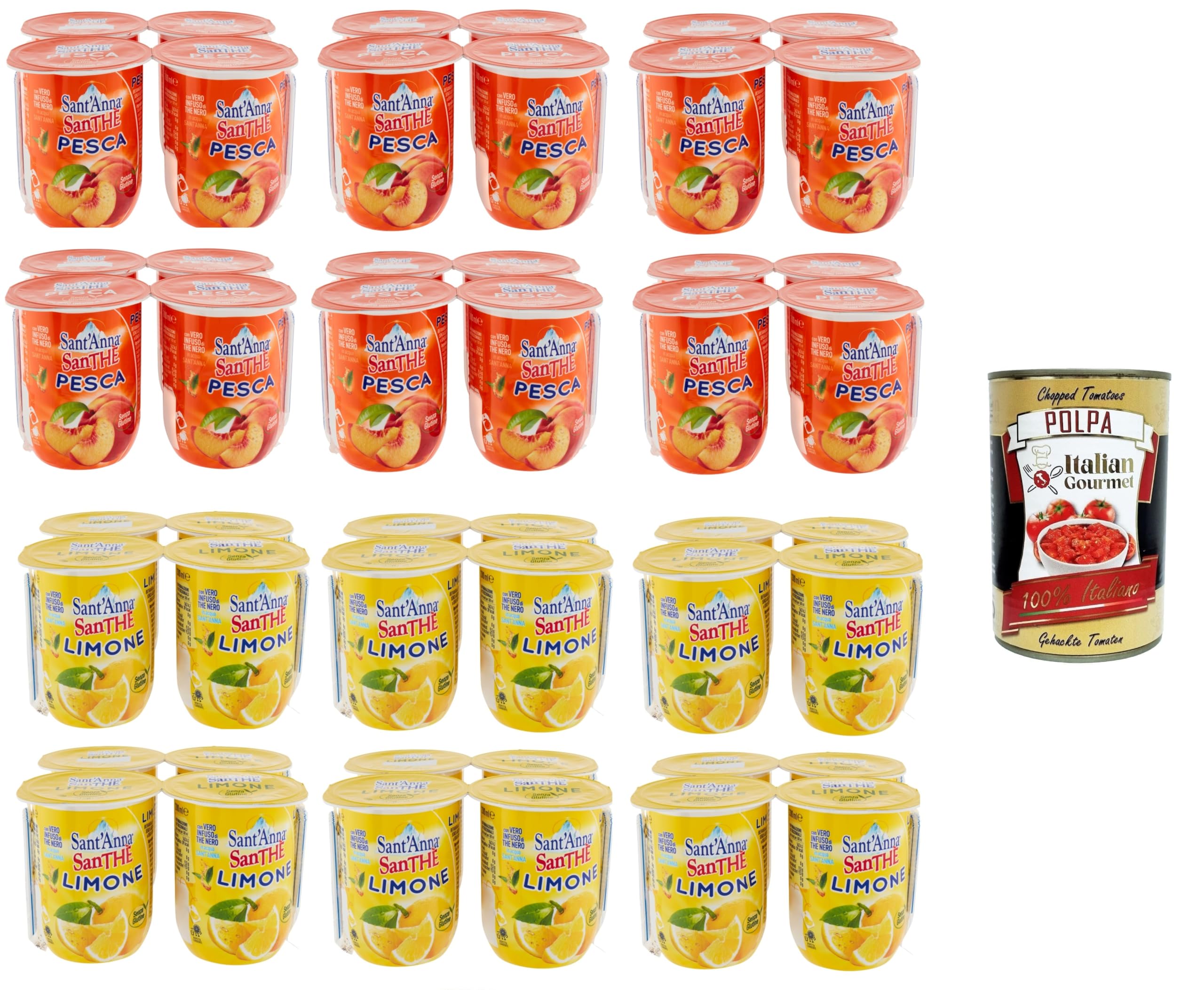 Italian Gourmet Testpaket SanThè tè Limone Pesca Eistee Mix Brik 48 x 200ml | Vero infuso in acqua minerale; pratiche confezioni per scuola, Büro, Ausflug, Gesamtnettogewicht 9,6 L + Kostenlos Polpa 400g