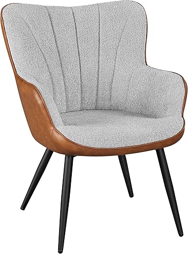 Miniatura 19 de Yaheetech Silla decorativa, sillón moderno y elegante, silla de tocador de tela de lino con patas de metal y respaldo alto para sala de estar,