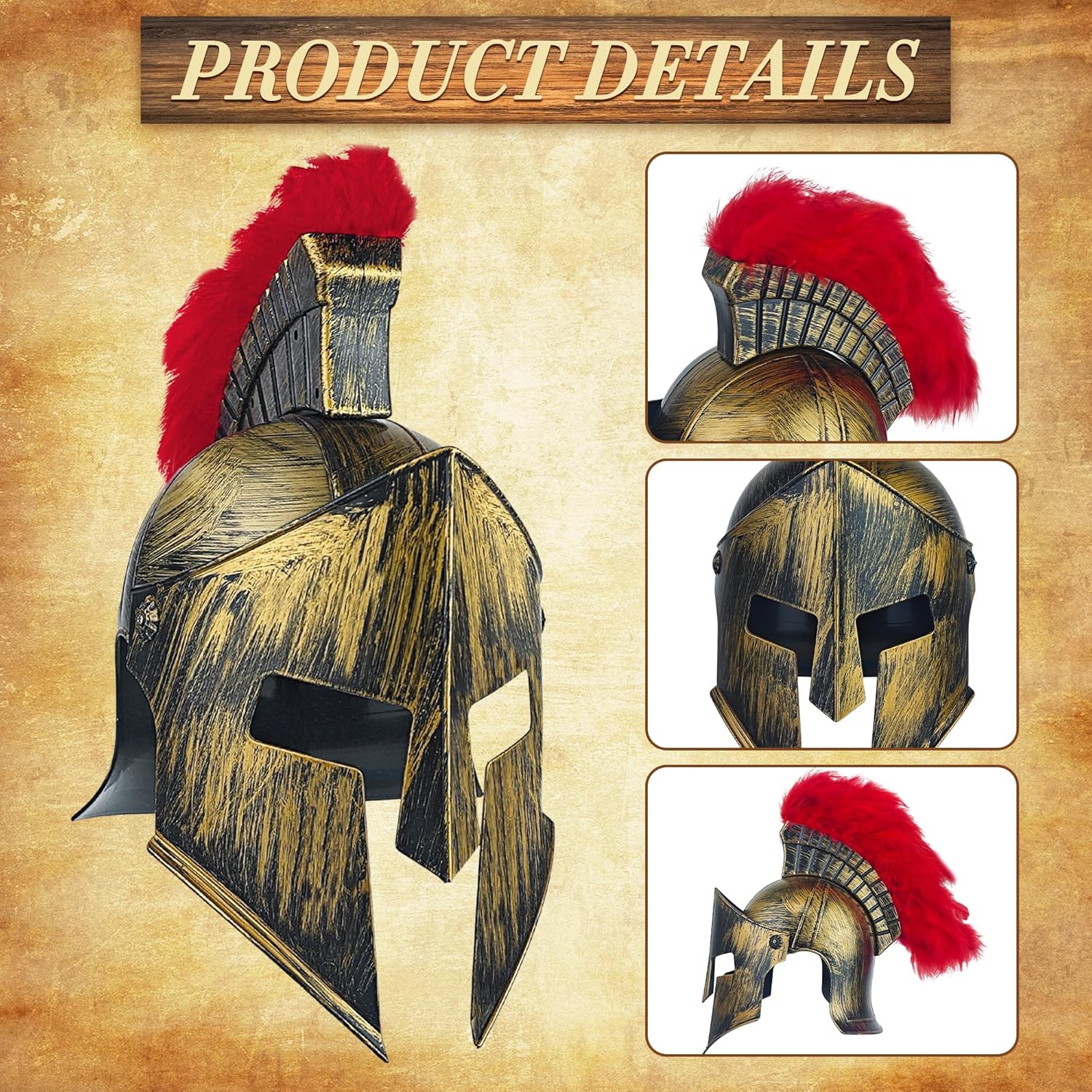 Roman Knight Helmet, Spartan Gladiator Costume Helmet Plastic Medieval Hat Warrio Knight Armor Accessory with Red Feather for Men