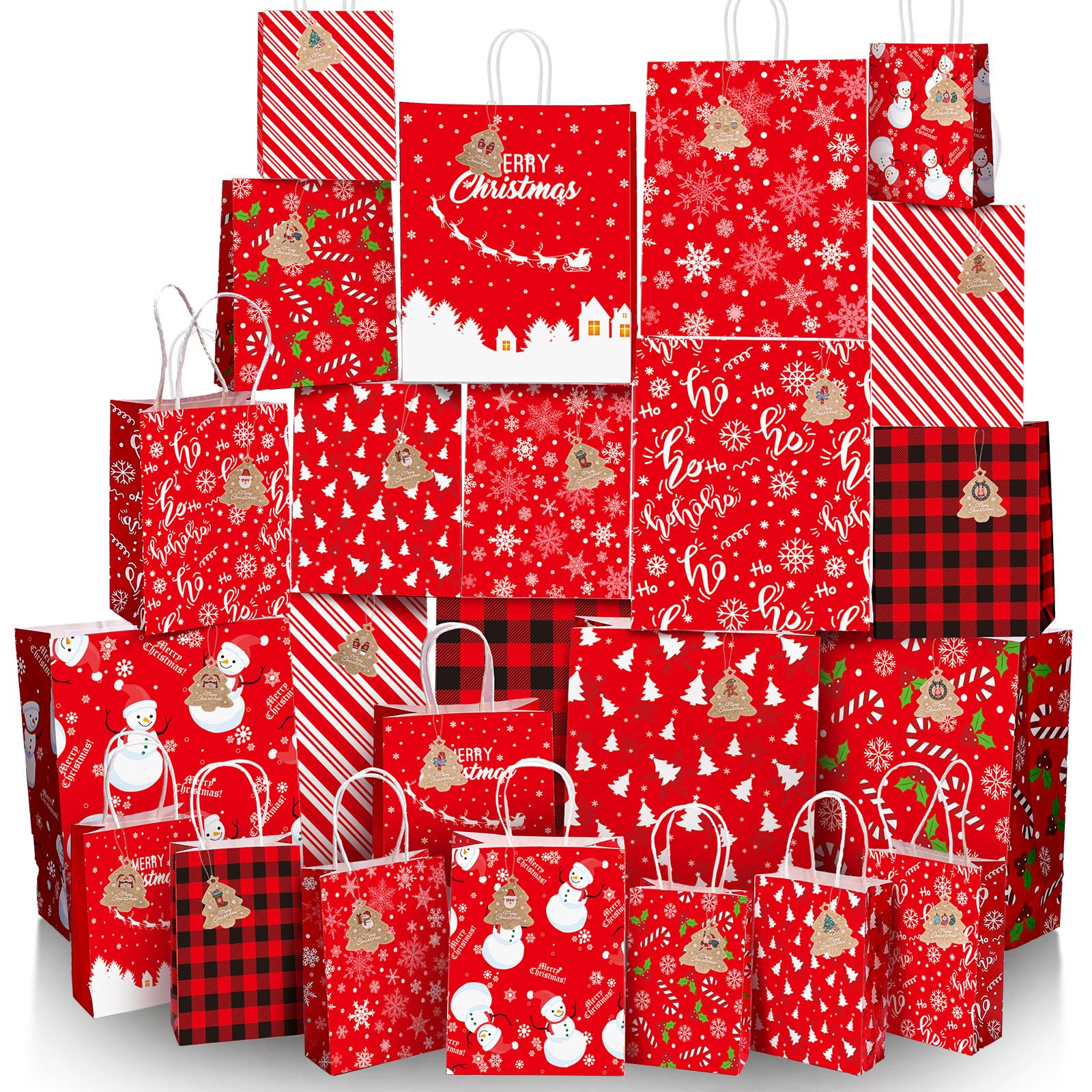 Amazon.com: TaoBary 24 Pcs Christmas Kraft Gift Bags with Handles and ...