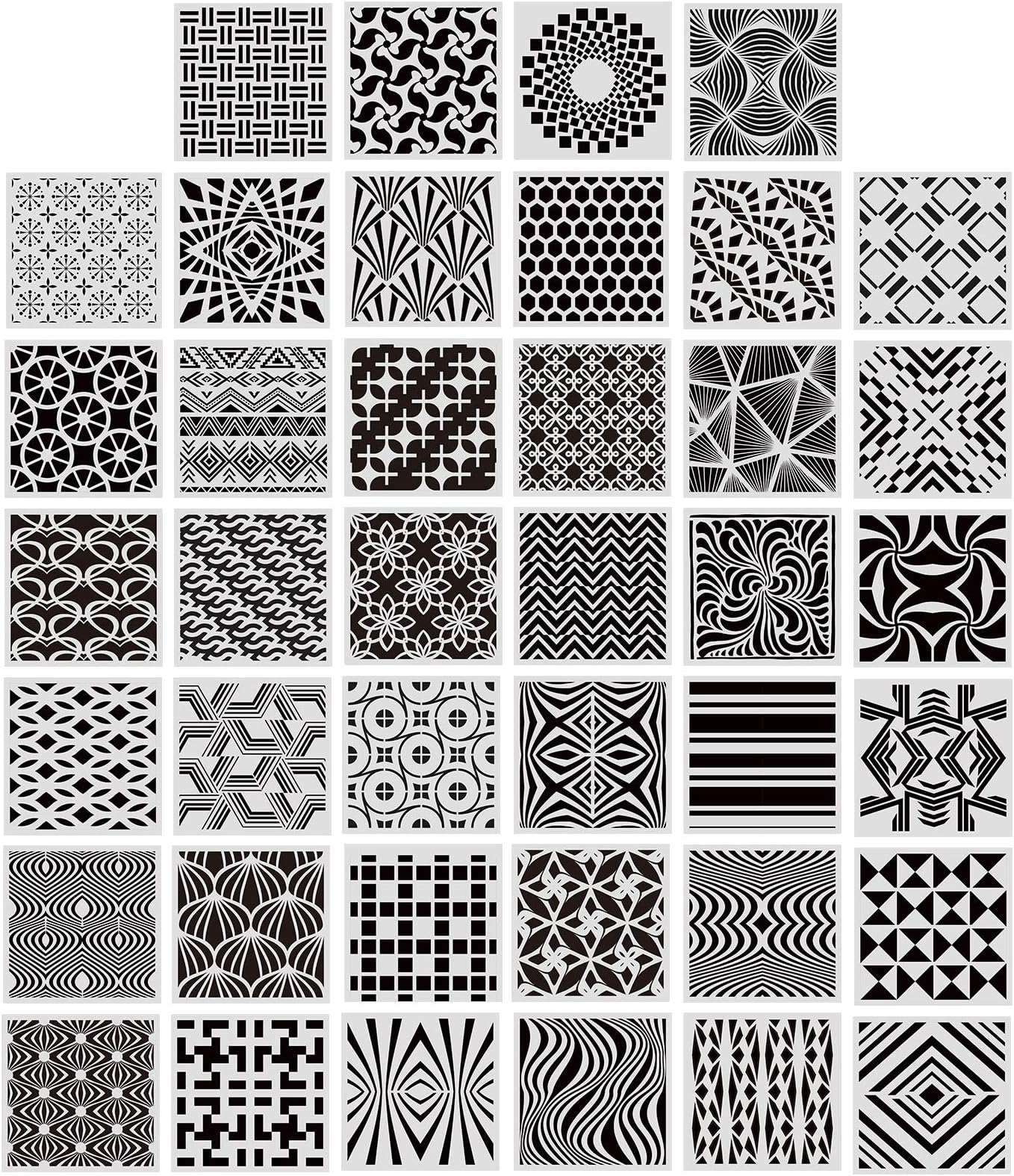 40 Pieces Geometric Stencils Painting Templates for Scrapbooking Cookie Tile Furniture Wall Floor Decor Craft Drawing Tracing DIY Art Supplies, 5.1 x 5.1inch