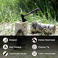 Vista 4 de Hacha KSEIBI con funda, hacha de camping para dividir y encender leña, hoja de acero forjado con mango antideslizante y de reducción de golpes