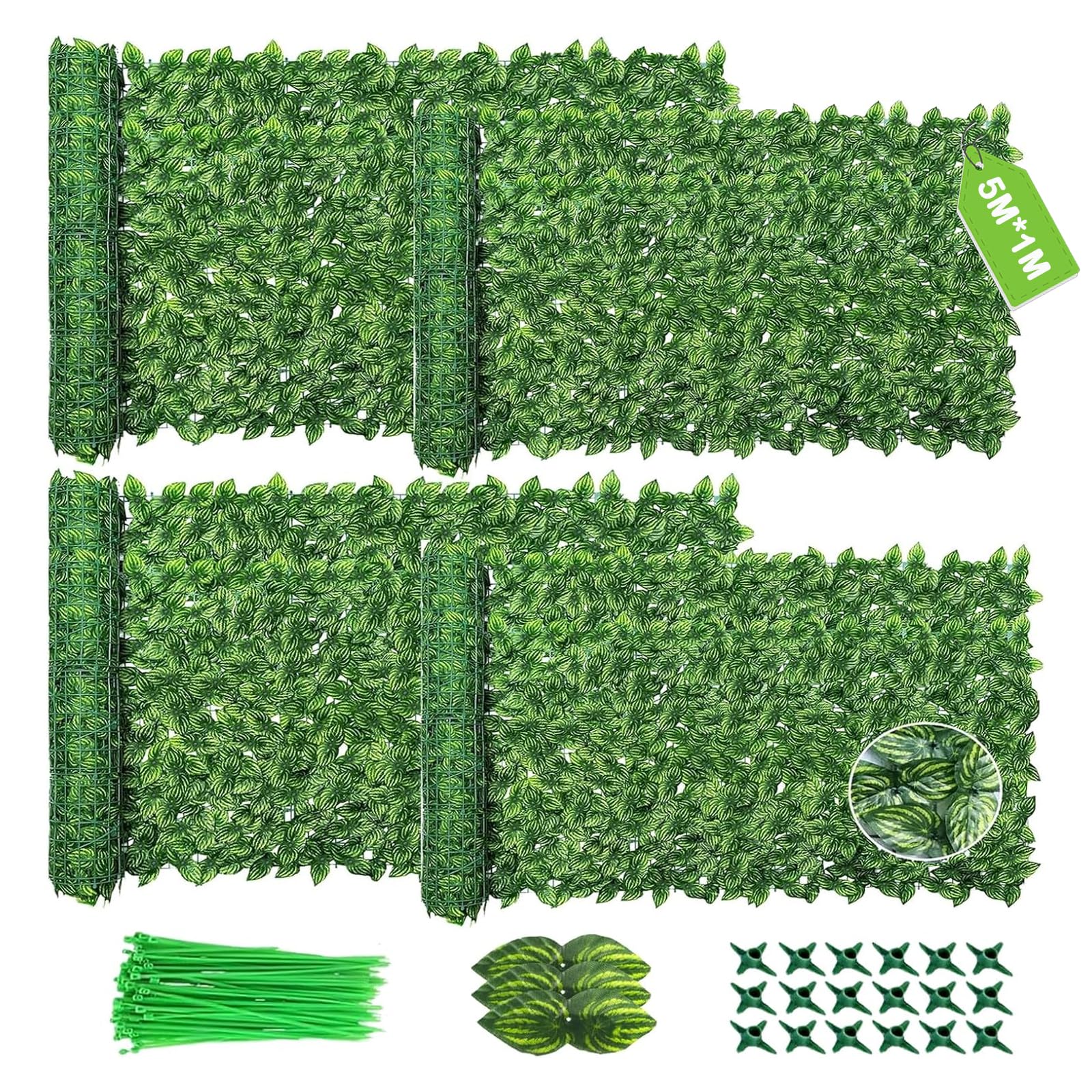 4PCS Artificial Ivy Fence Screening, 5M X 1M Garden Screening with 800pcs Zip Ties,Garden Screening Roll,Ivy Trellis Screening,Artificial Leaf Trellis,Foliage Wall Panel,UV Resistant — image 1