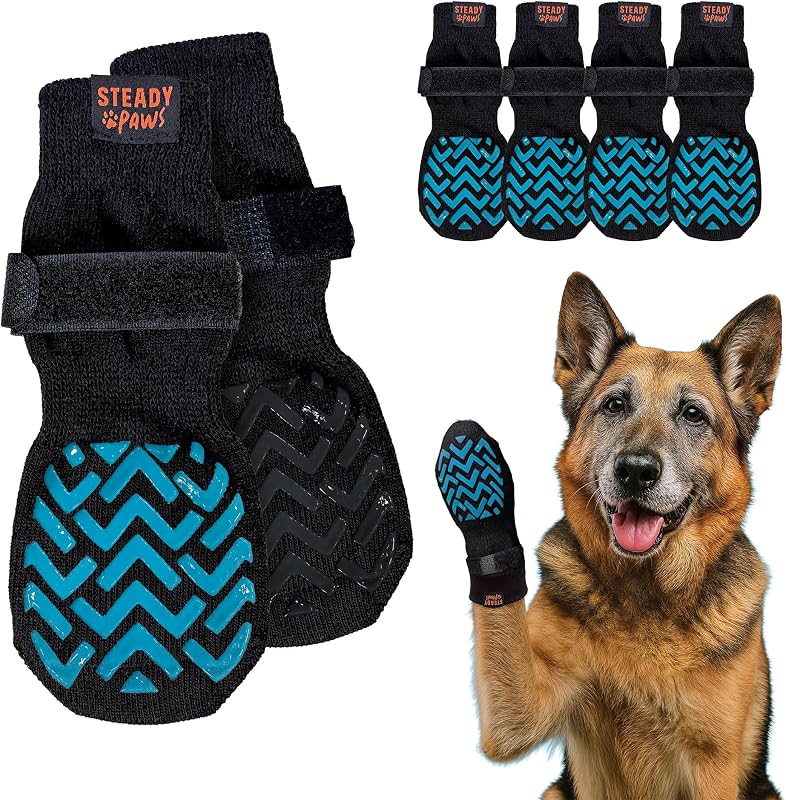 Meias Antiderrapantes para Cães com Silicone Dupla Face e Tira Ajustável Steady Paws, 4 unidades – Tamanho XL