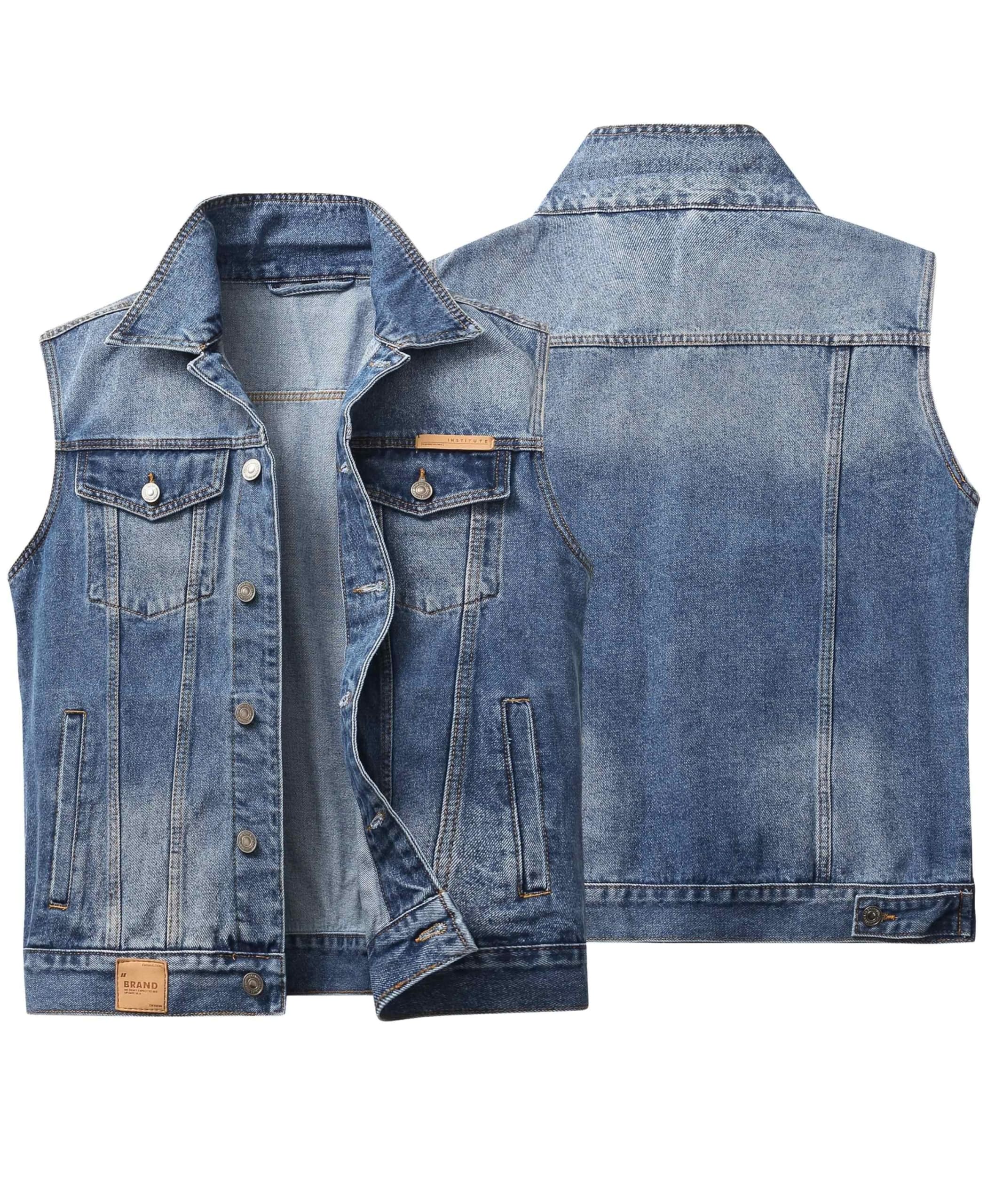 Gilet Jeans per Uomo Multi Tasca Denim Gilets Vintage Cotone Gilet da Moto Senza Maniche Jeans Capispalla Casual Cowboy Giacca