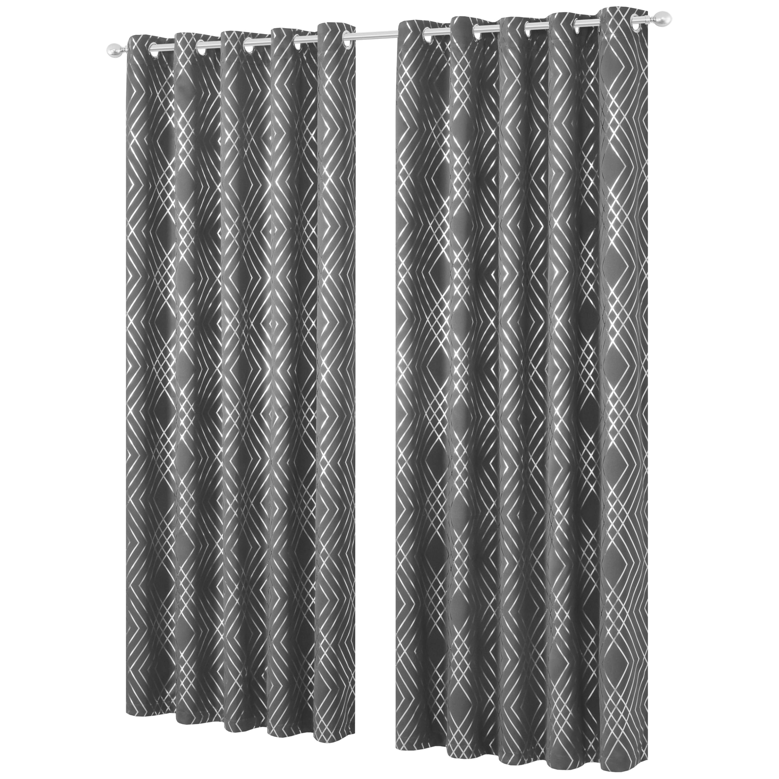 Olivia Rocco Geo Sparkle Blackout Curtains Soft Thermal Insulated Ring Top Eyelet Curtain Geometric Pattern for Living Room Bedroom Drapes Window 2 Panels Home Decor, Silver 66x54