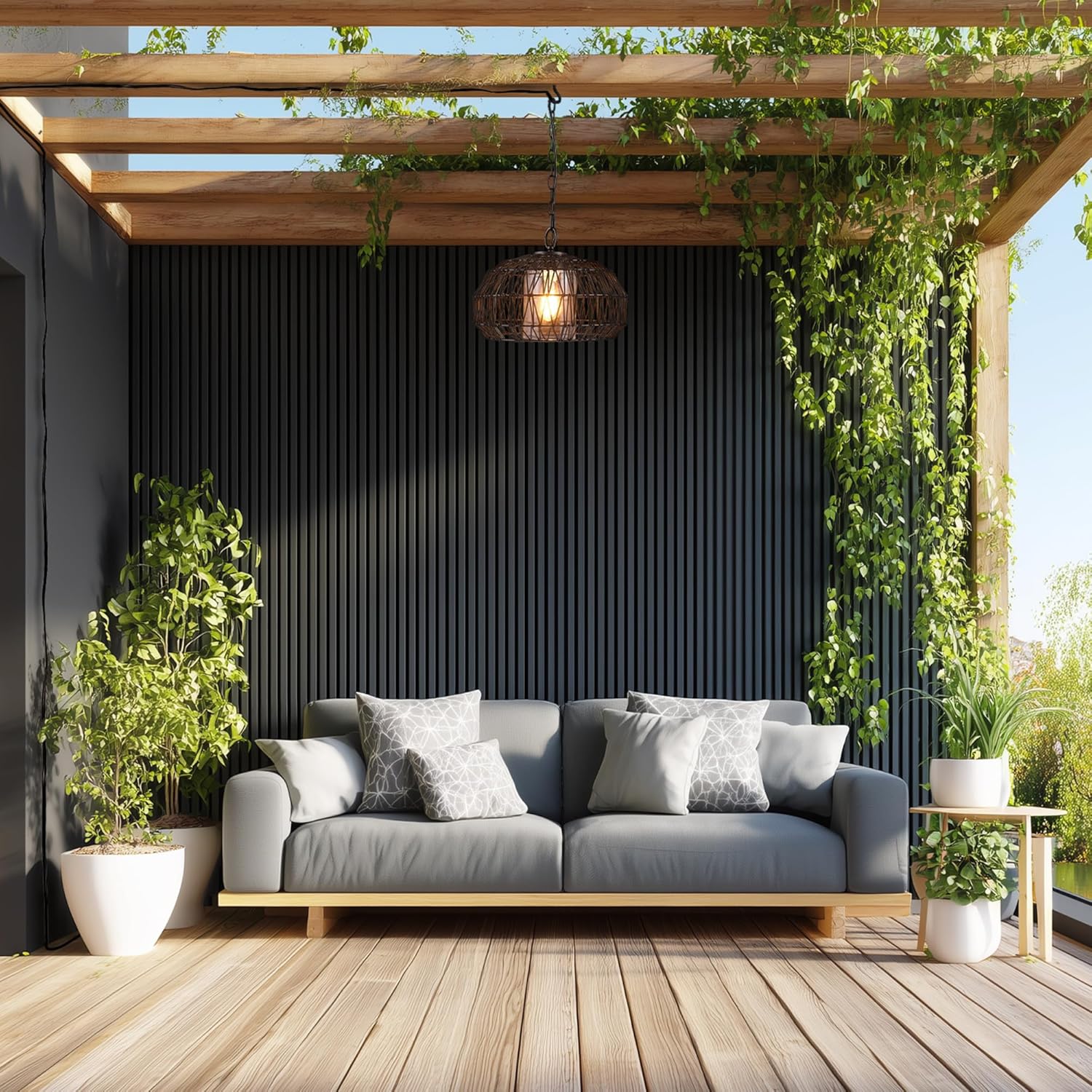 Globe Electric 44759 1-Light Outdoor/Indoor Plug-in Pendant Light, Black Woven Fabric Shade, Matte Black Finish, 20-Foot Designer Cord, Weather Resistant