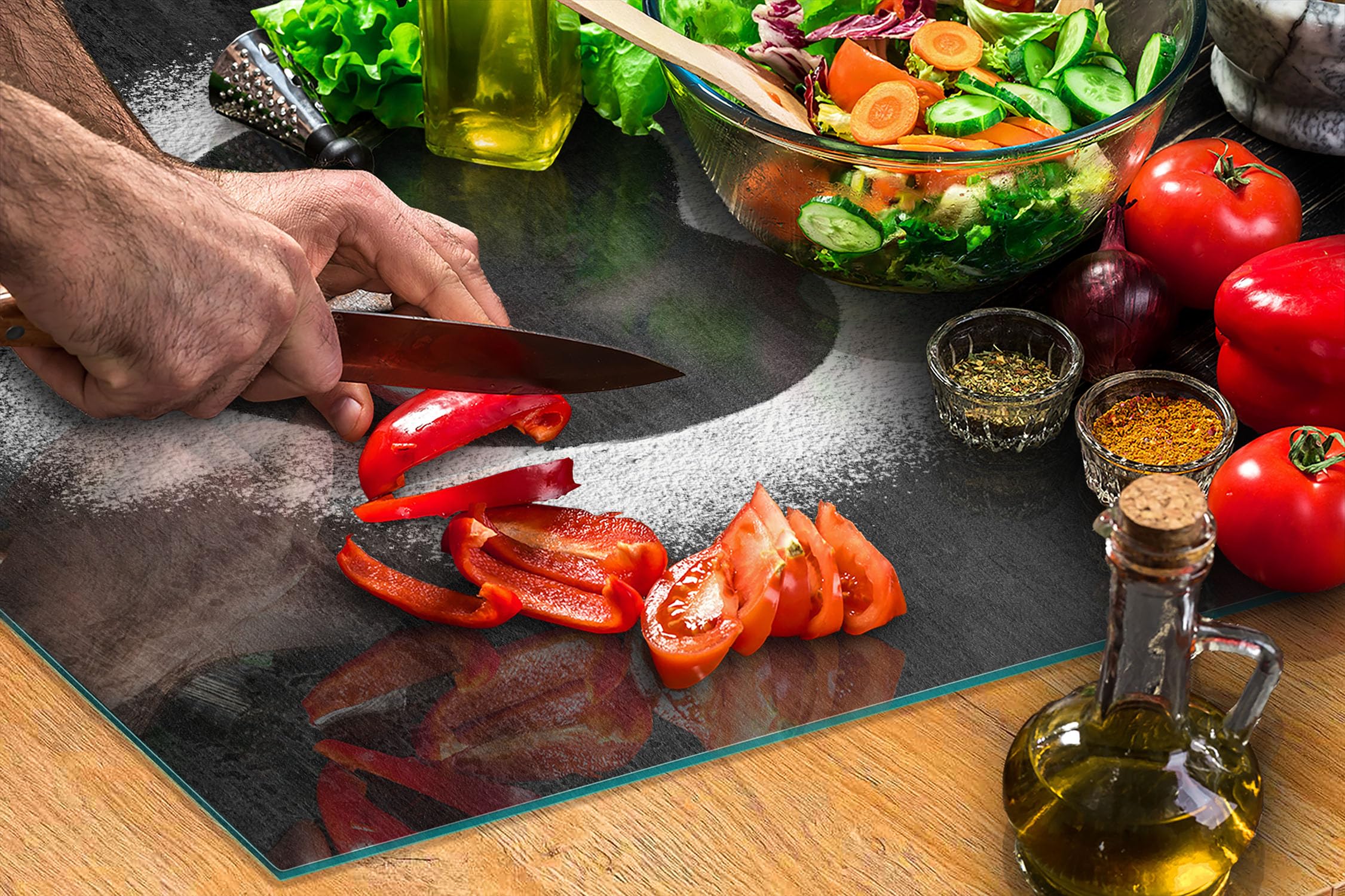 TMK ArtDeko Placa protectora de vitrocerámica 70 x 52 cm 1 pieza cocina eléctrica universal para inducción protección contra salpicaduras tabla de cortar de vidrio templado, Corazón