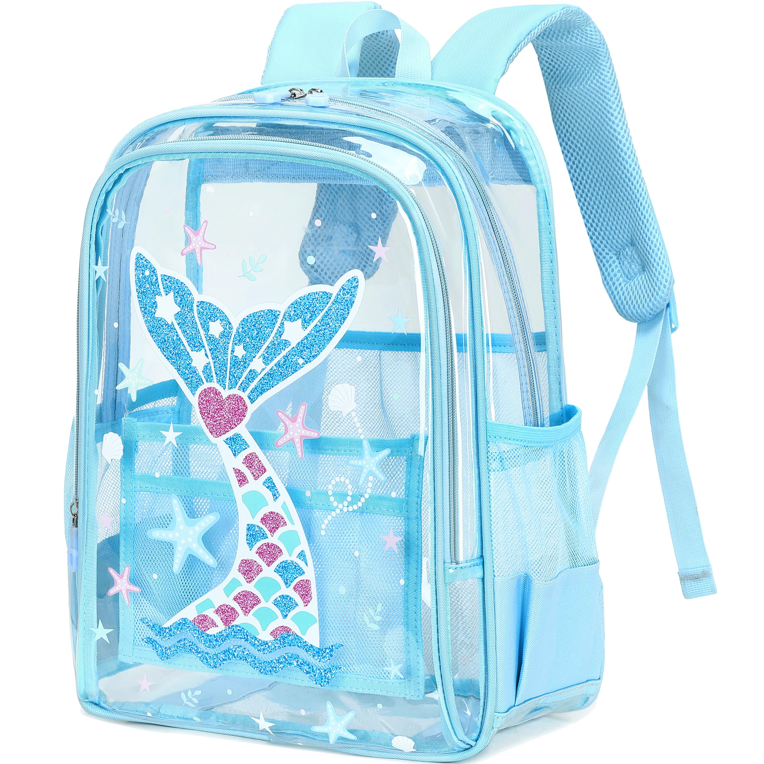 AO ALI VICTORY Clear Backpack for School,PVC Transparent Kids Bookbag for Girls Boys Cute Toddler Back Pack Kindergarten Elementary Schoolbag Stadium