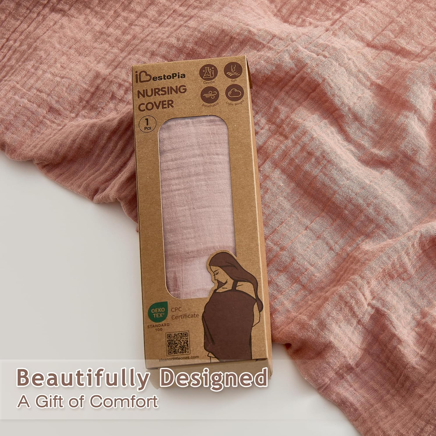Muslin Nursing Cover for Breastfeeding, Privacy Cover with Rigid Hoop for Mom,Breathable 100% Cotton Muslin Nursing Apron Multi-use Stroller Cover (Dusty Pink, 1 Pack)