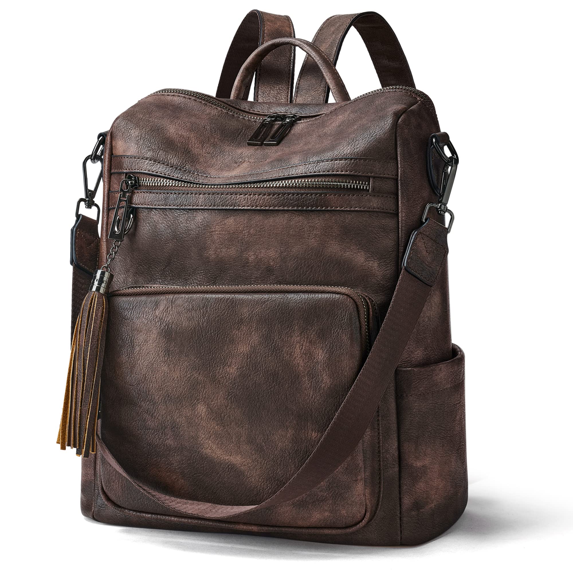 OPAGE Leather Backpack Purse for Women Fashion Tassel Ladies Shoulder Bags Designer Large Backpack Travel Bag