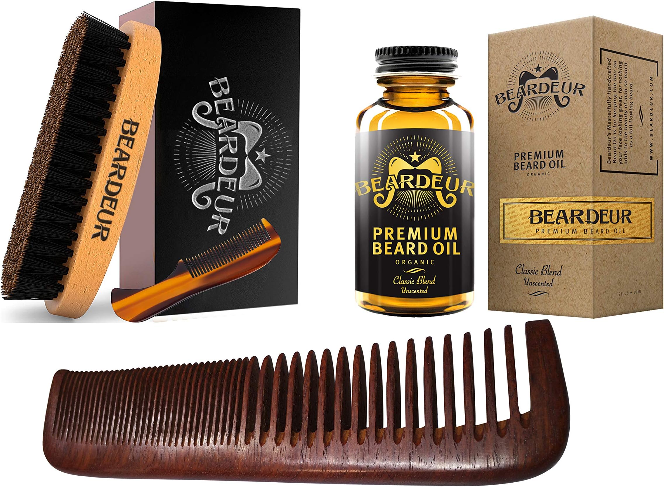 Beard Kit Set For Men, 100% Firm Black Wild Boar Bristle, Use with Balm & Beard Oil to Style & Groom, Premium Military Style Palm Brush for Beard Care, Barbers Tool