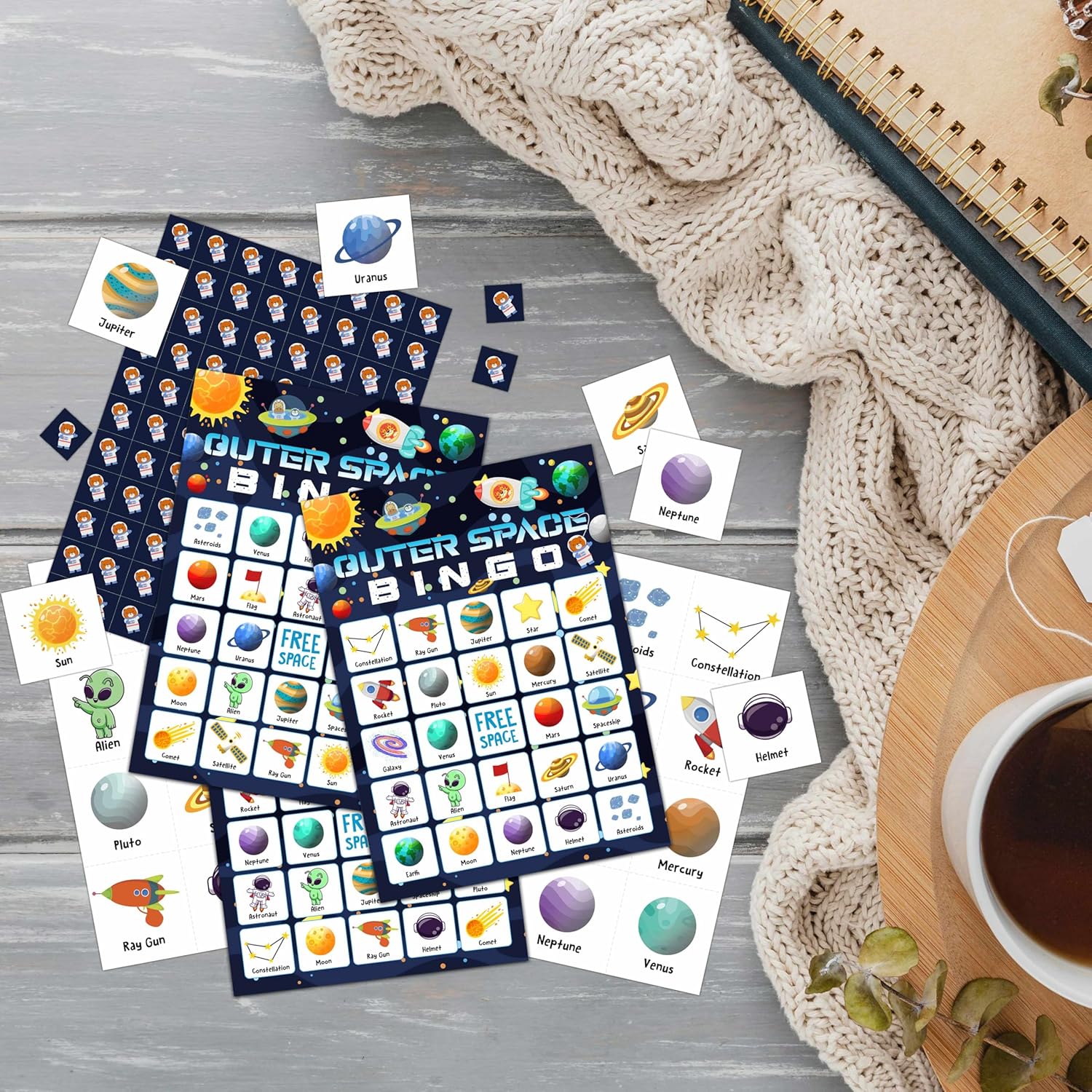 Outer Space Bingo Game Cards for Adults, Space Party, Spaces Birthday Bingo Games, Space Party Games Decorations Favors Supplies, 24 Players Game Cards (C03)