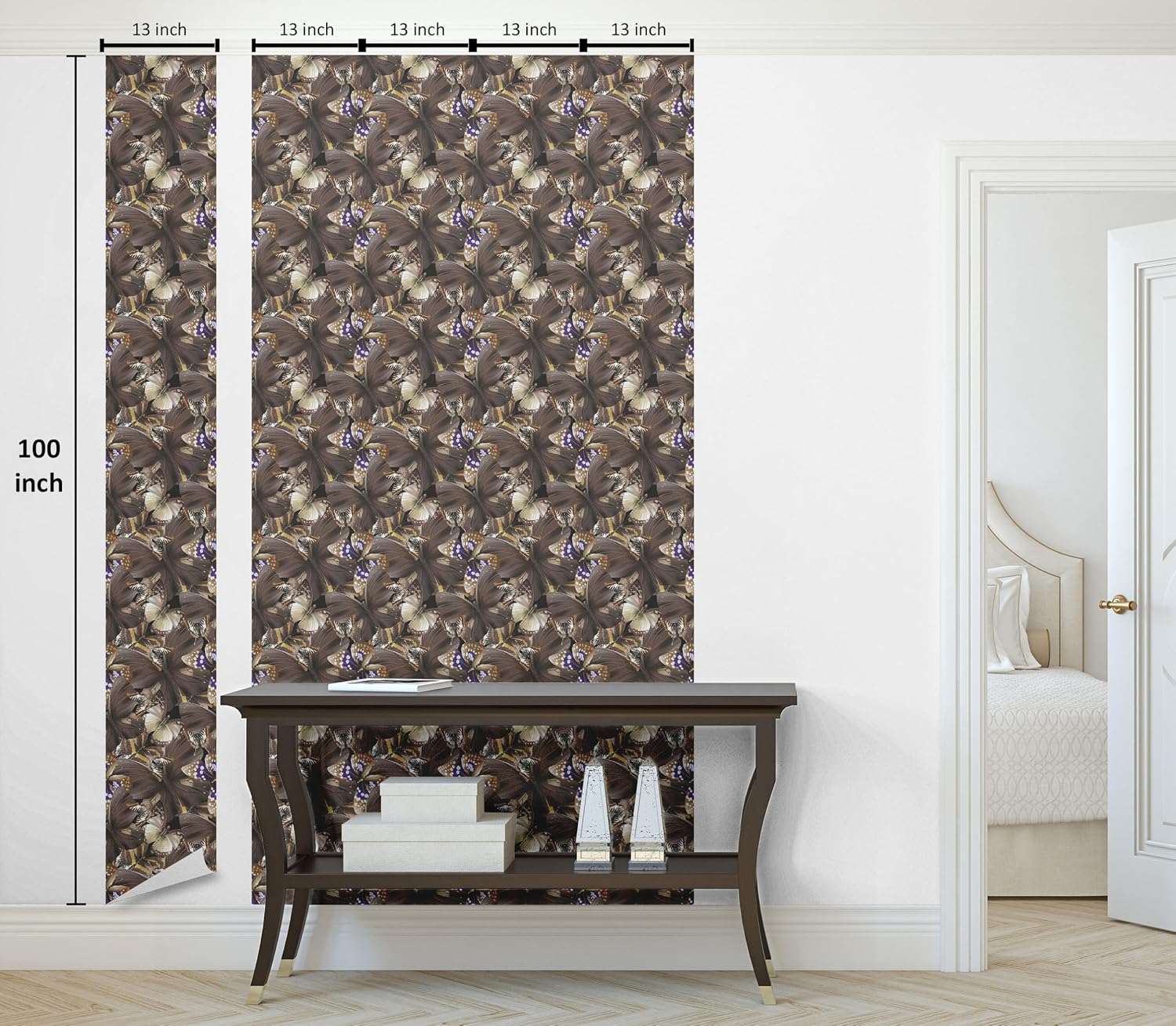 Ambesonne Spring Peel & Stick Wallpaper for Home, Overlapped Colorful Butterflies Retro Grunge Style Ornament Art, Self-Adhesive Living Room Kitchen Accent, 13" x 100", Dark Taupe Quartz and Indigo