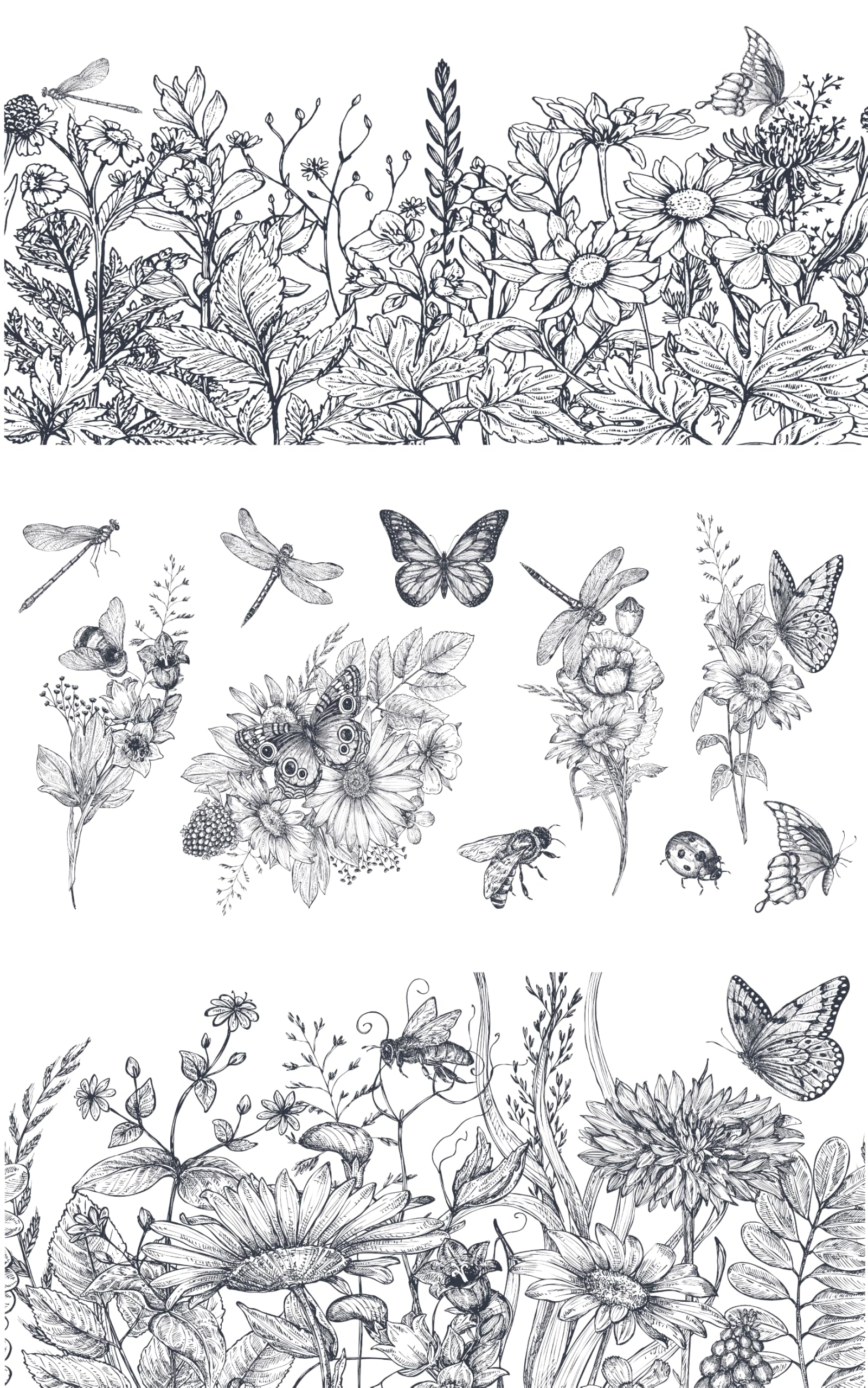 Rub on Transfers for Crafts and Furniture | 3 Design Sheets 6”x 12” | Home Decor Transfers | Furniture and Craft Decals | by Thymeless Designs (Midnight Meadow)