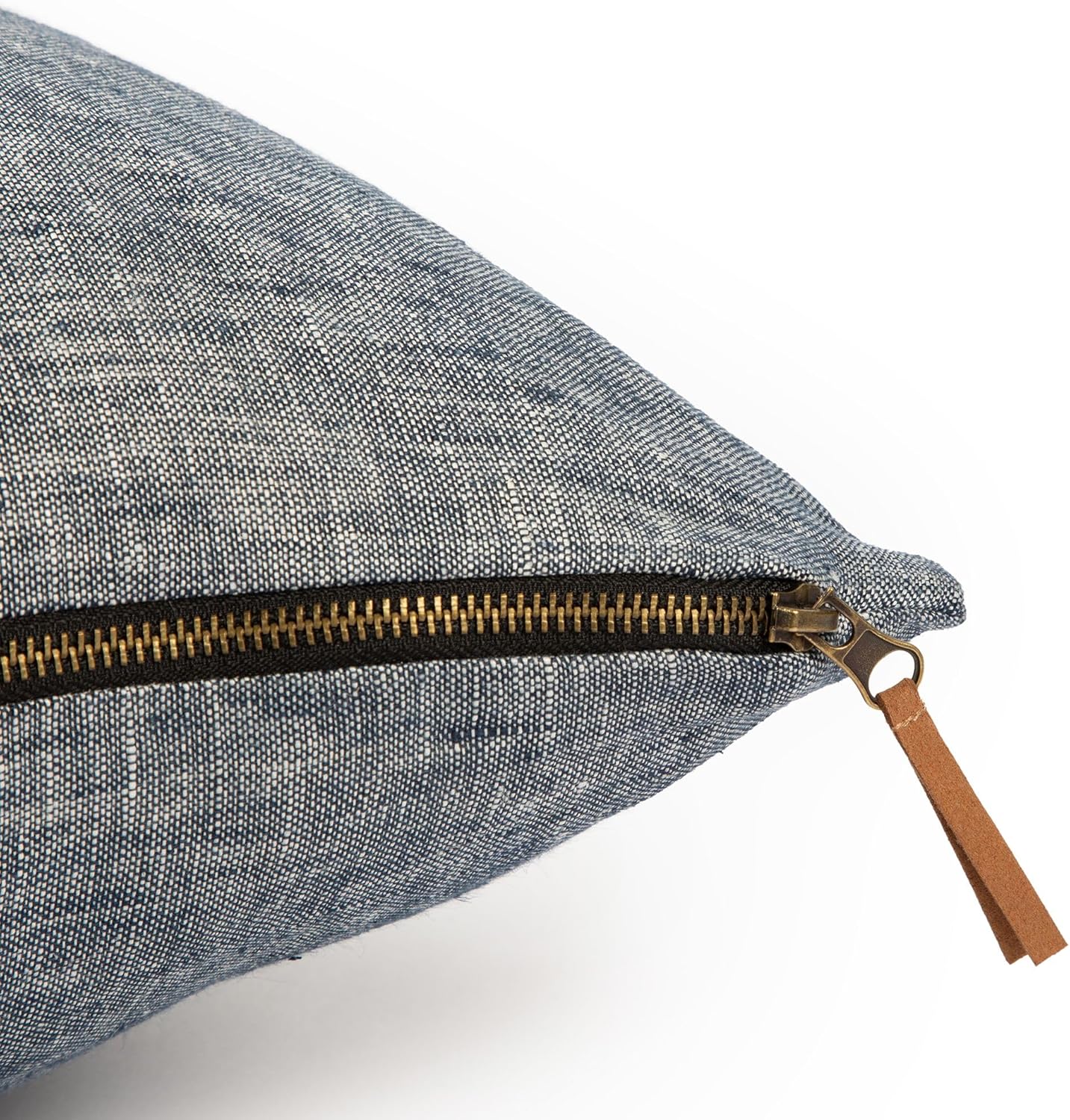 Cali and Ricky 100% Slub Linen Decorative Throw Pillow Cover w/Exposed Vintage Look Metal Zipper Closure and Faux Suede Pull (Single Cover Only - Insert not Included) (Brown, 18"x18")