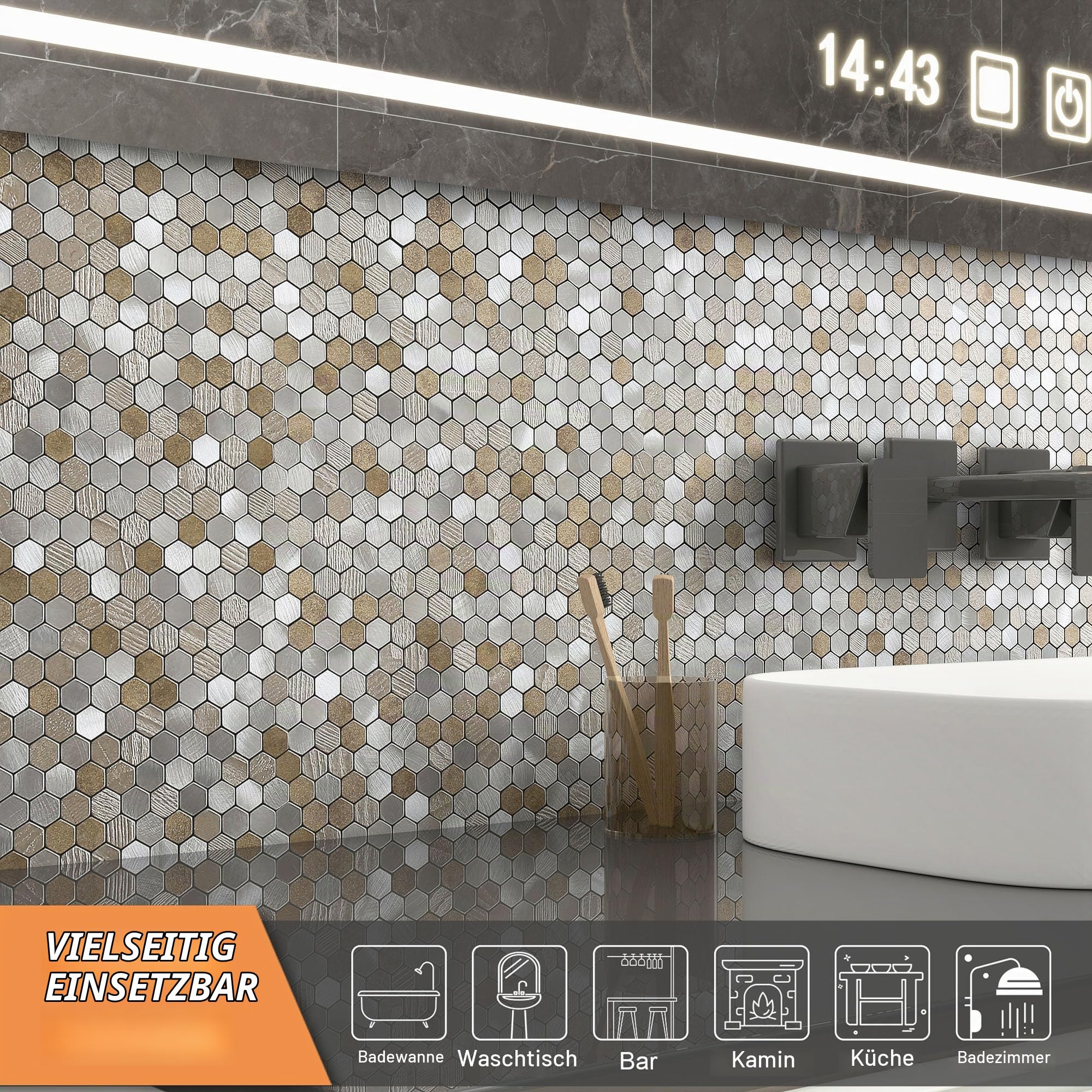 VAOVI Selbstklebende Mosaikfliesen Fliesenaufkleber Beige,10 Stück