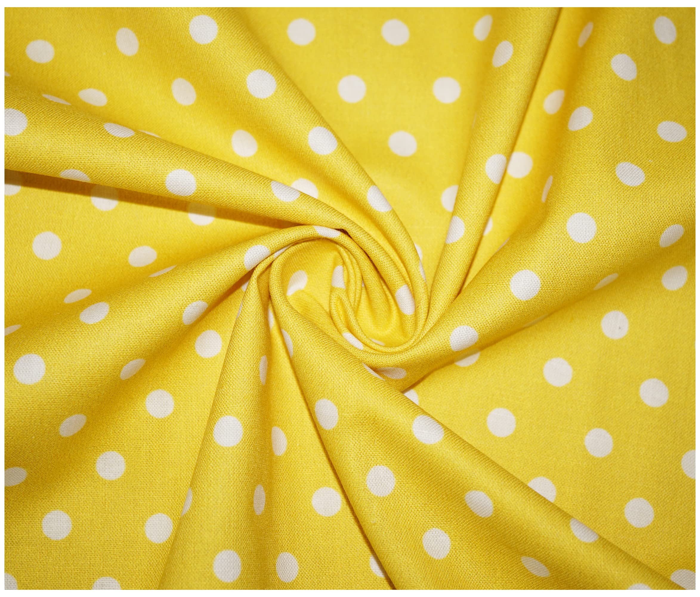 100% Cotton 8mm Small Polka Dot Spot Dotty Poplin Fabric Sewing Arts & Crafts Dressmaking in 13 Colours (5 Metre (500 x 140cm), Yellow)