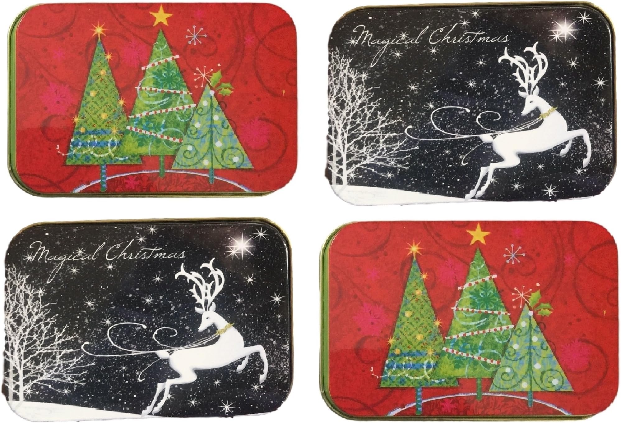 Christmas Gift Card Holders Tin Box Christmas Trees and Reindeer 4 Pack