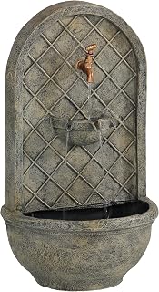 Sunnydaze Messina 26" French Limestone Outdoor Wall Fountain with Pump - Easy Plug-in, Soothing Waterfall Sounds