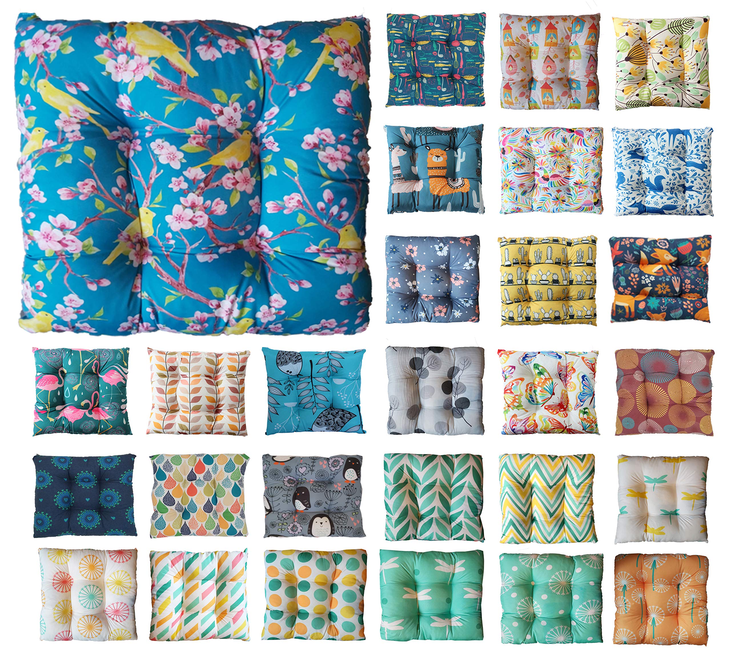Tropik Home Colourful Seat Pads, Garden Kitchen Chair Cushion Tie On Many Colours (Spring Birds) โ image 1