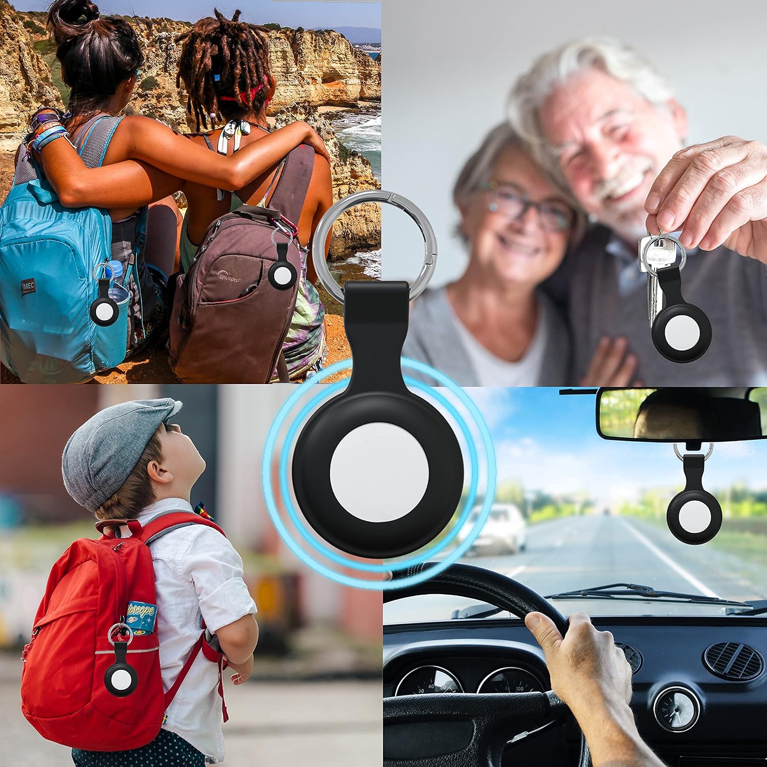 blaspins silicone case for airtags black 2 pack protective tracker lightweight soft skin cover accessories finder holder key chain anti loss compat