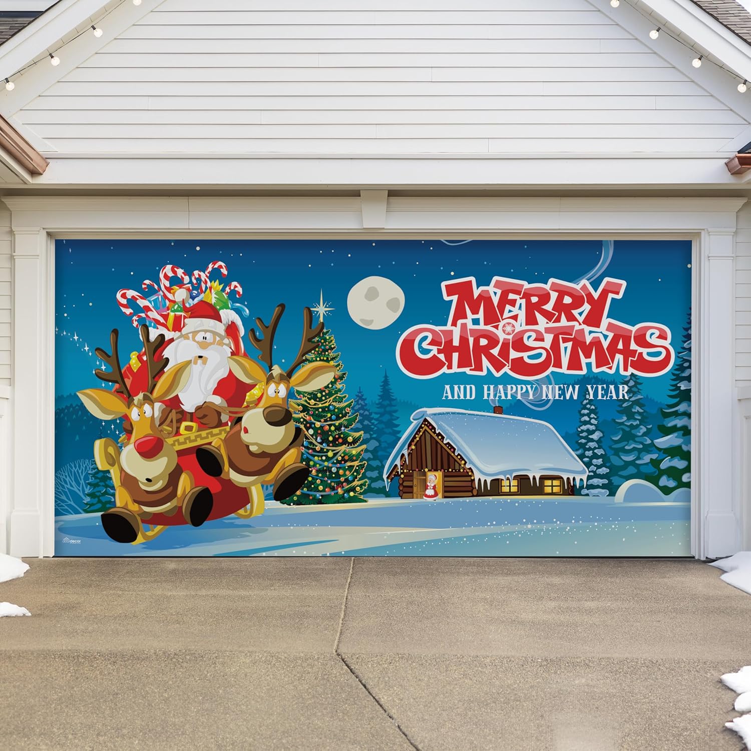 7' x 16' Santa’s Merry Takeoff Christmas Garage Door Banner - Designed to Move with Door | Magical Festive Double Garage Door Decoration