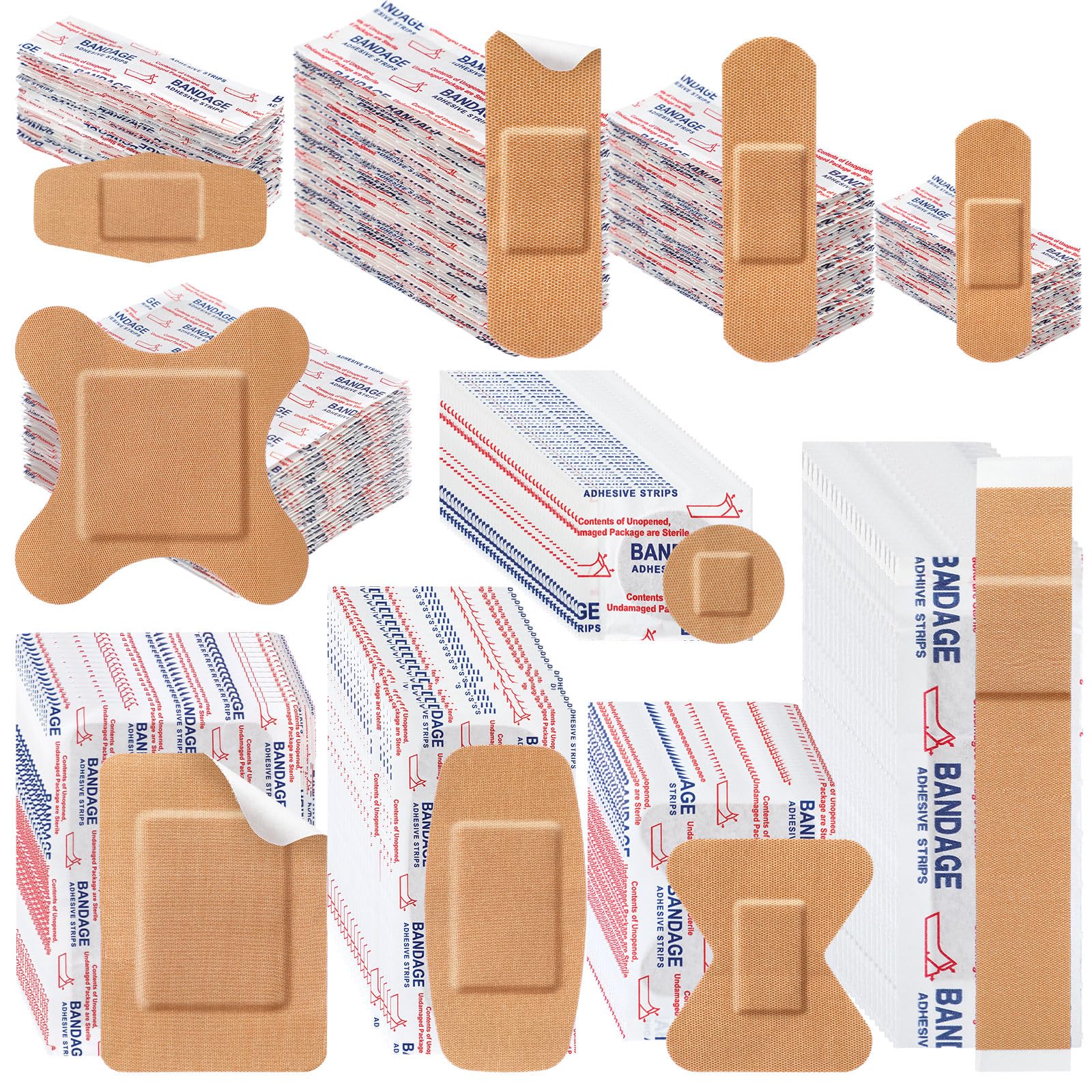 Geiserailie Paquete variado de 300 vendajes adhesivos para la familia, de tela e impermeables, vendajes surtidos estériles a grane