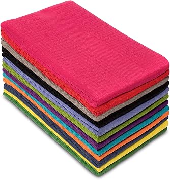 COTTON CRAFT Multicolor Kitchen Towels - 100% Cotton Waffle Dish Cloth