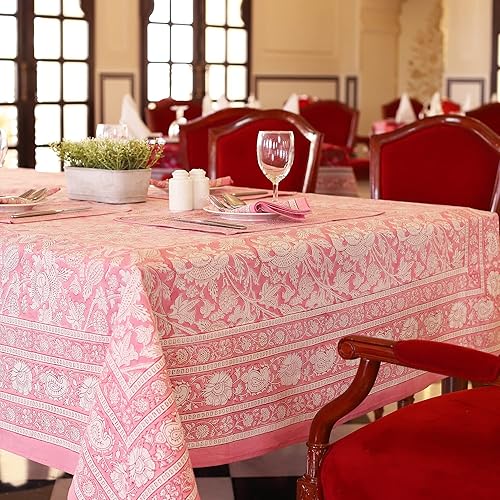 Labhanshi Mantel rectangular de lona prelavado con estampado floral indio a mano, 100% algodón, 72 x 135 pulgadas, funda decorativa grande de 10