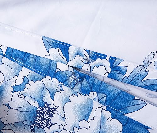 Vista 13 de Eikei Juego de funda de edredón y fundas de almohada florales Shabby Chic Cottage Garden Botanical Nature Flowers Col Roses Peony Rosy Vines Azul