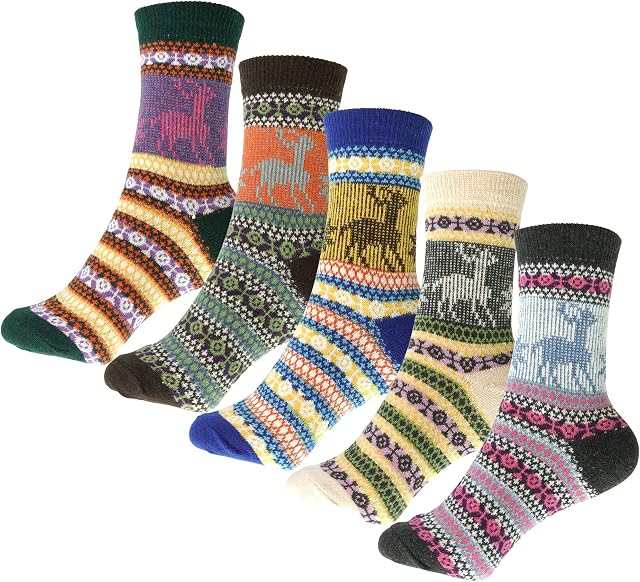 BluBell 5 Pairs of Vibrant Socks, Women's Comfortable Warm Thick Socks, Knitted, Breathable & Premium Quality. Trendy & Vibrant Colours  Great Gift & Present