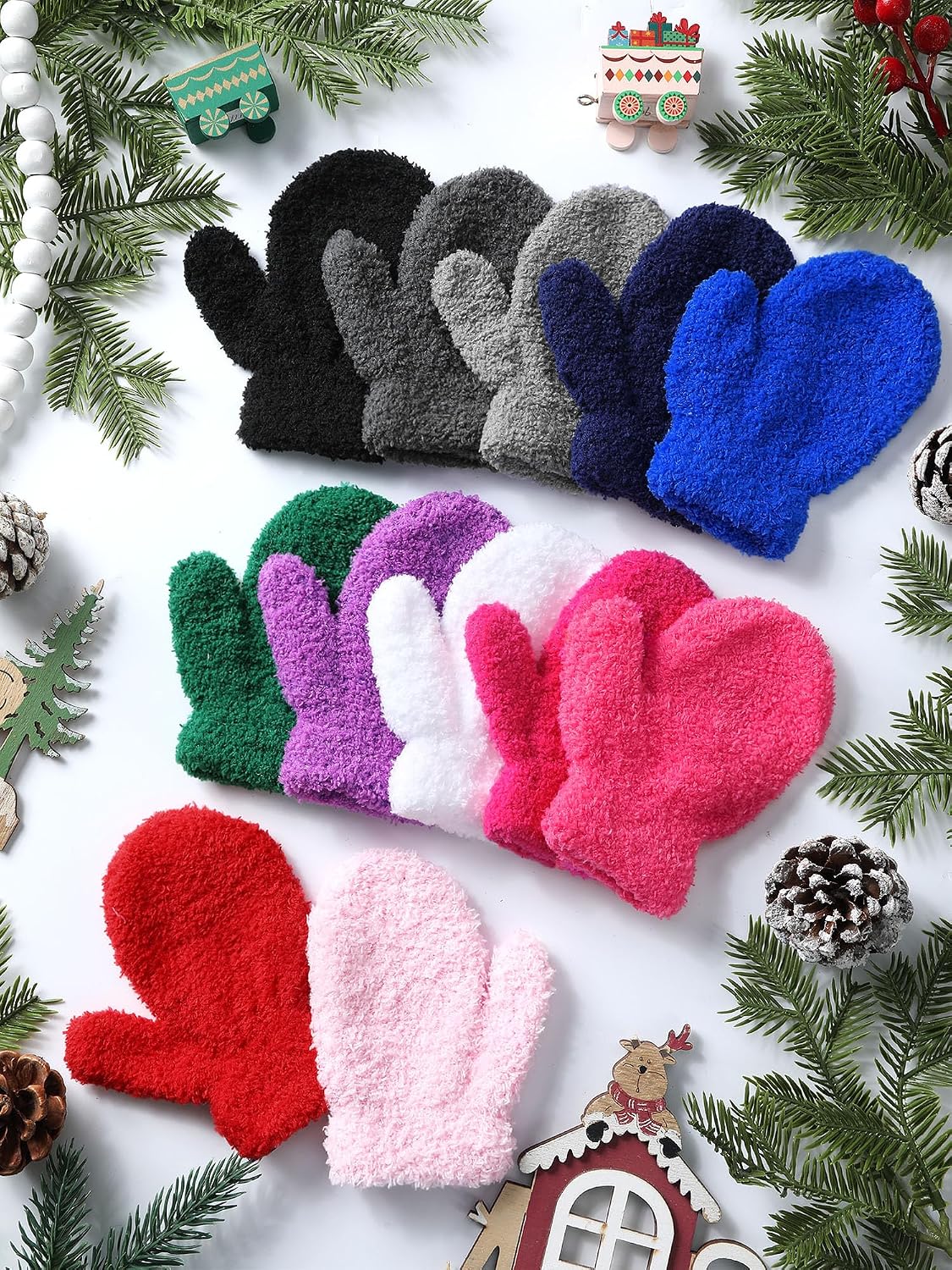 Shihanee 24 Pairs Toddler Mittens Bulk Winter Warm Soft Stretchy Kids Gloves for Baby Boys Girls
