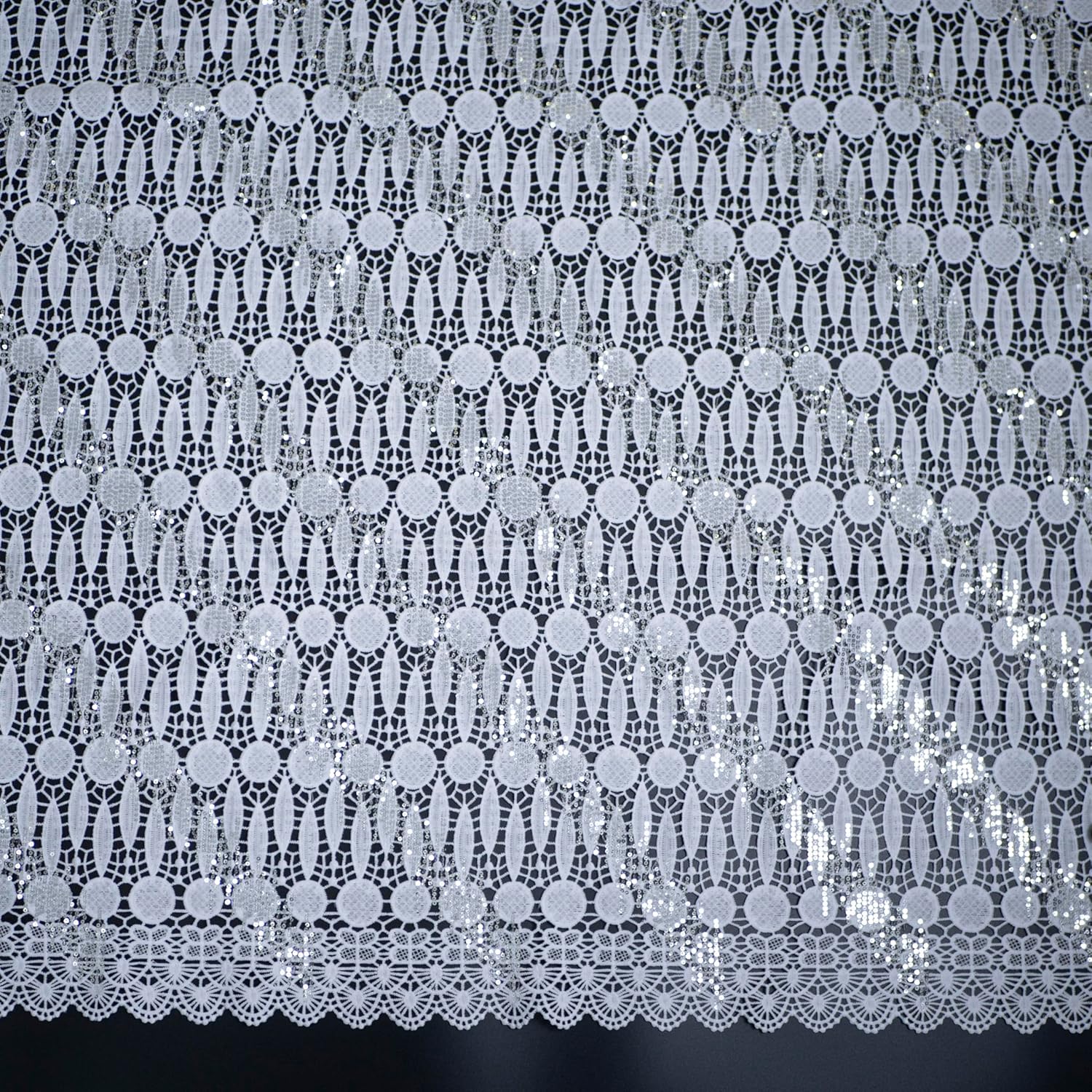 White Lace Fabric 5 Yards, Floral Sequin Embroidered Tulle Material Lace Fabric by The Yard for Wedding Party Dress