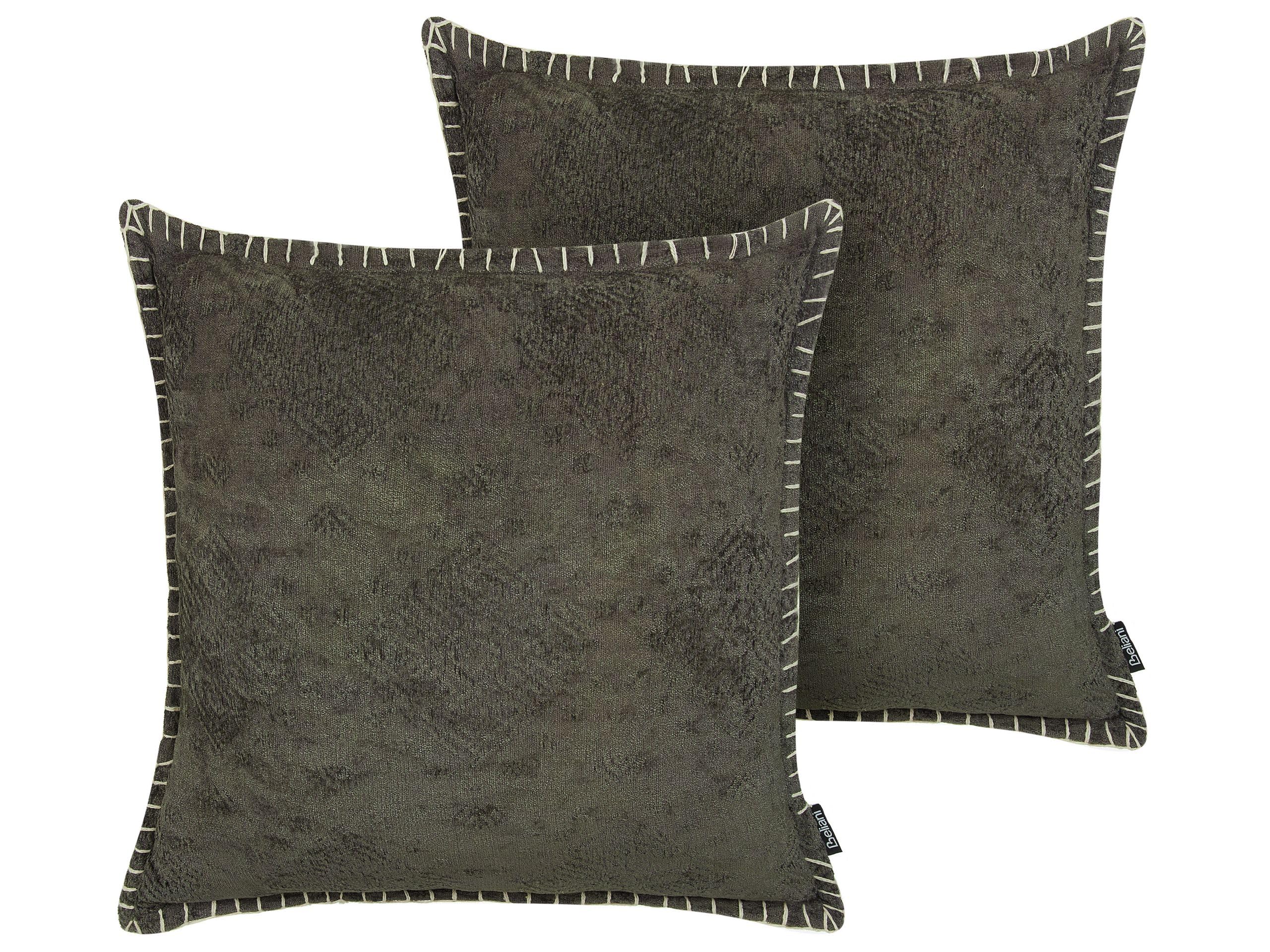 Beliani Set di 2 Cuscini Decorativi Grigi Motivo Geometrico Stile Vintage 45 x 45 cm